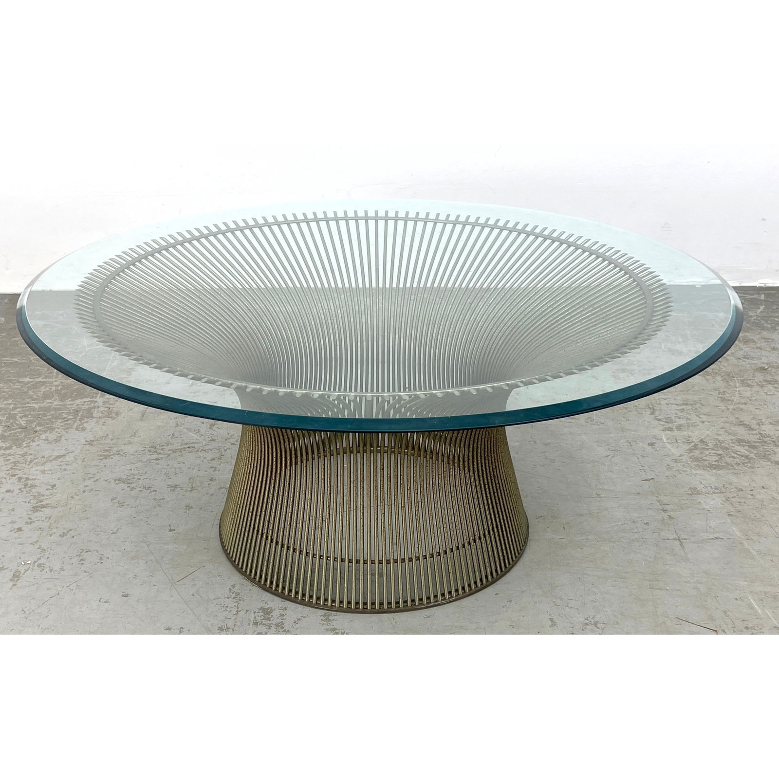 WARREN PLATNER Metal Rod Frame Cocktail Table. MCM 36" Glass Top Coffee Table. (1 of 7)