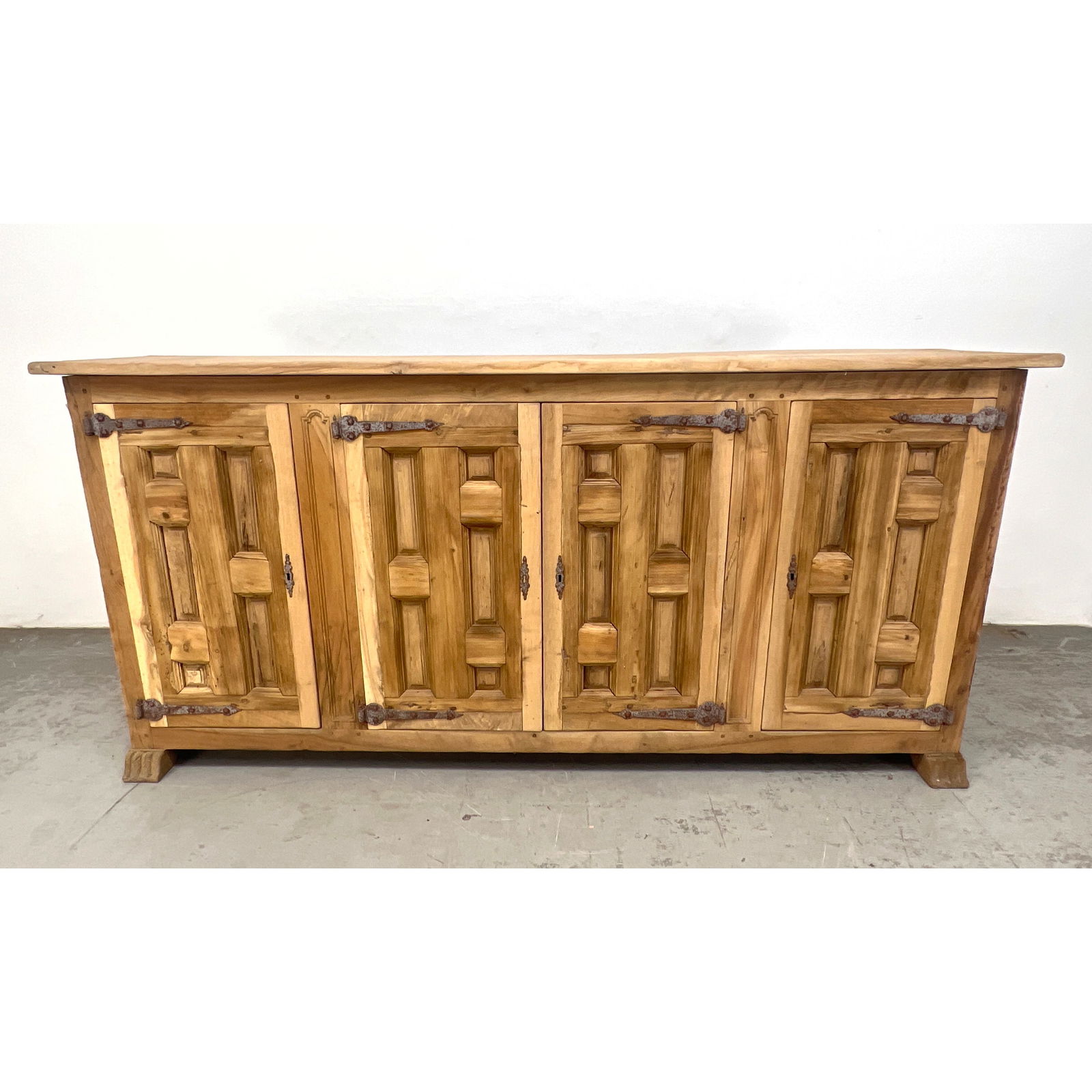 Rustic Paneled Facade Credenza Sideboard. Multi Paned Paneled Doors have Wrought Iron Strap Hinges a (1 of 12)