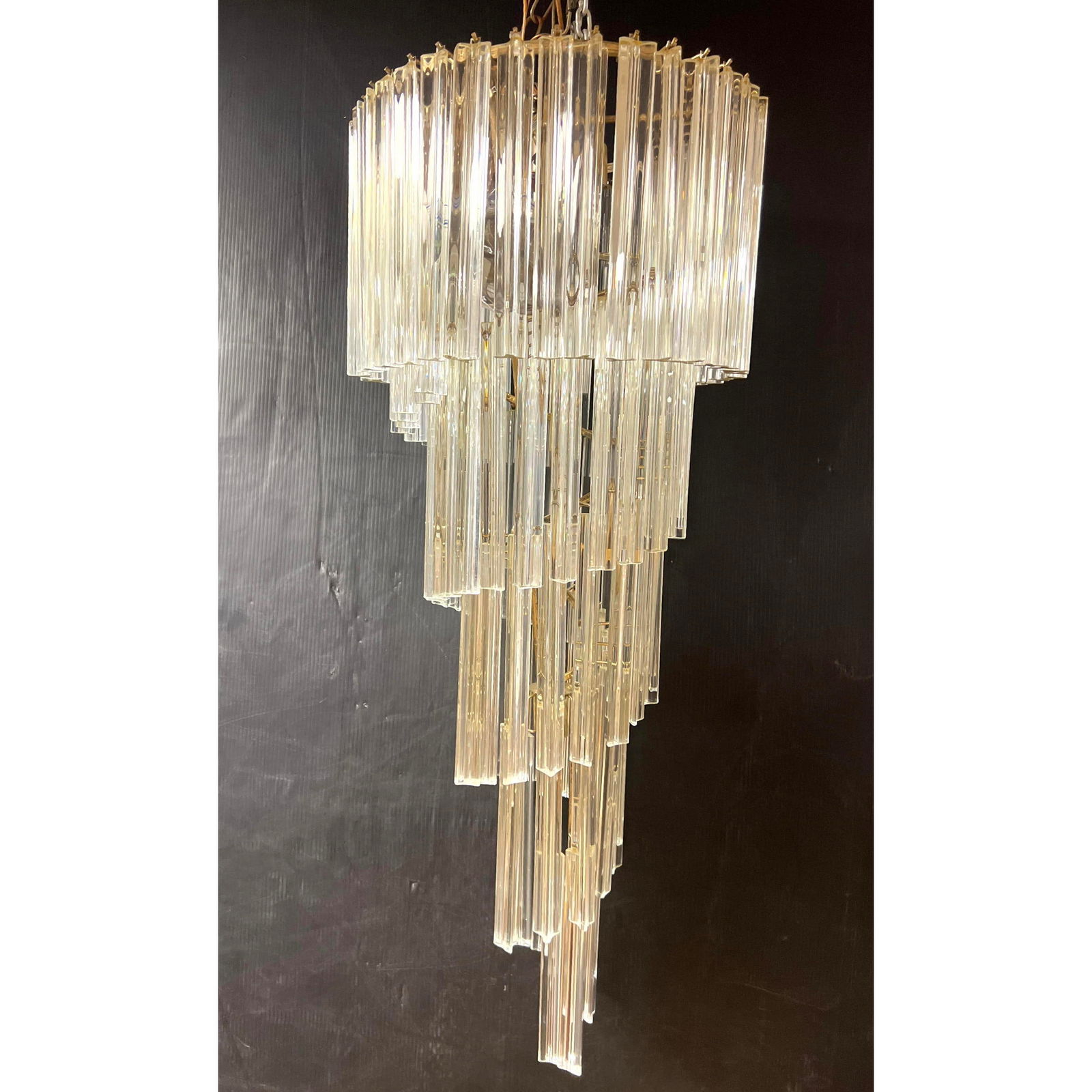 Multi Tiered Venini/Camer Chandelier Pendant Lamp. Spiral design.: Multi Tiered Venini/Camer Chandelier Pendant Lamp. Spiral design. Dimensions: Height: 44 inches, Width: 17 inches, Depth: 17 inches. --- - We offer curbside delivery for most items to NYC, Manhattan,
