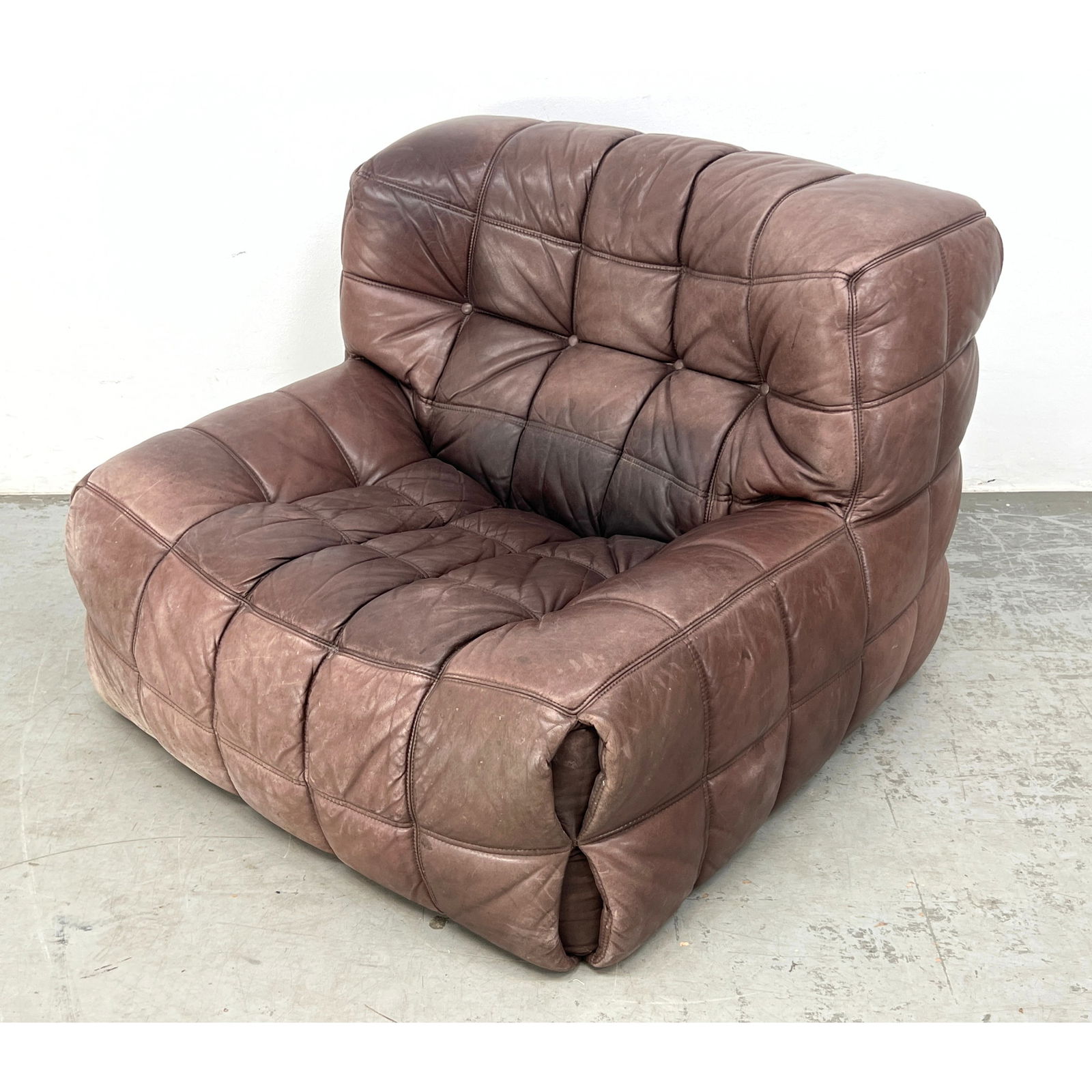 Leather Kashima Lounge Chair. MICHEL DUCAROY for LIGNE ROSET. Square Patchwork Leather Upholstery. M (1 of 7)