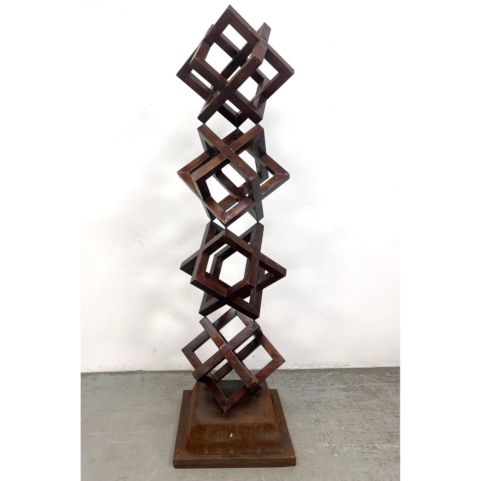 Large Outdoor Tall Stacked Cobes Sculpture. welded steel. (1 of 12)