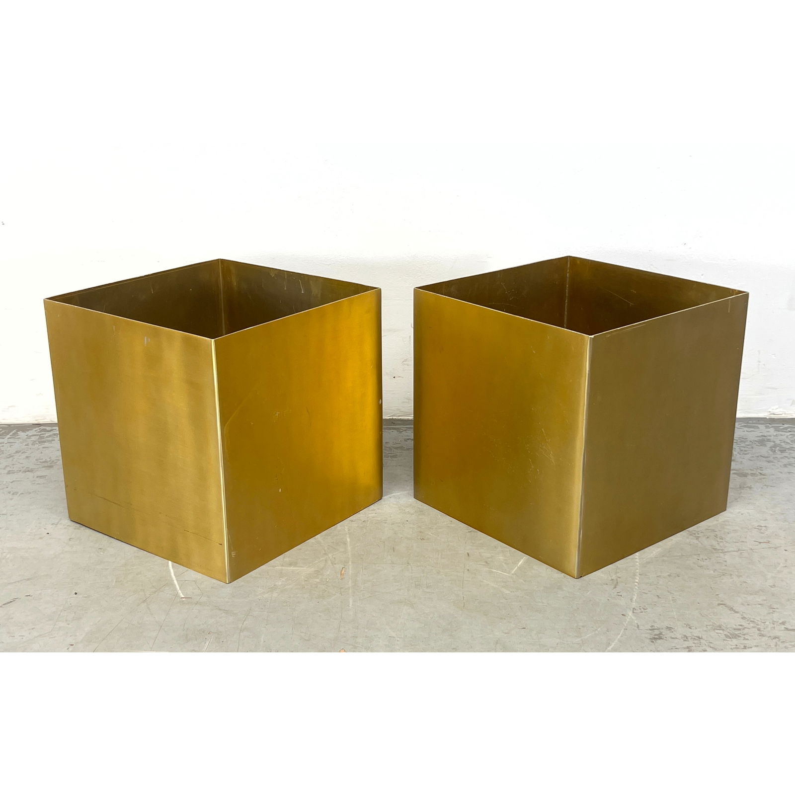 Pair Gold Anodized Aluminum Architectural Planters. Cube form. (1 of 8)