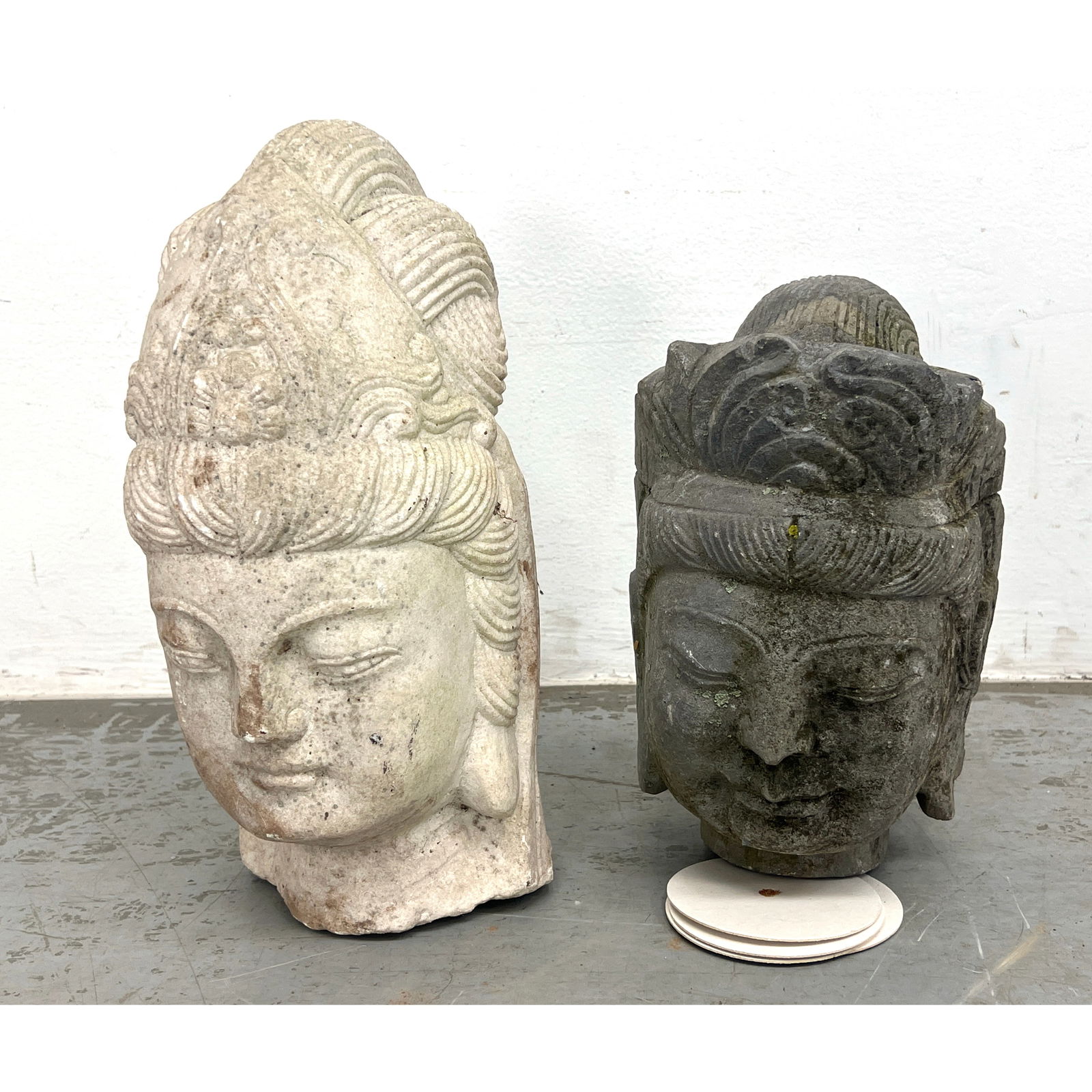2pcs Stone Fragment Bust Head Sculptures. Deities. (1 of 12)