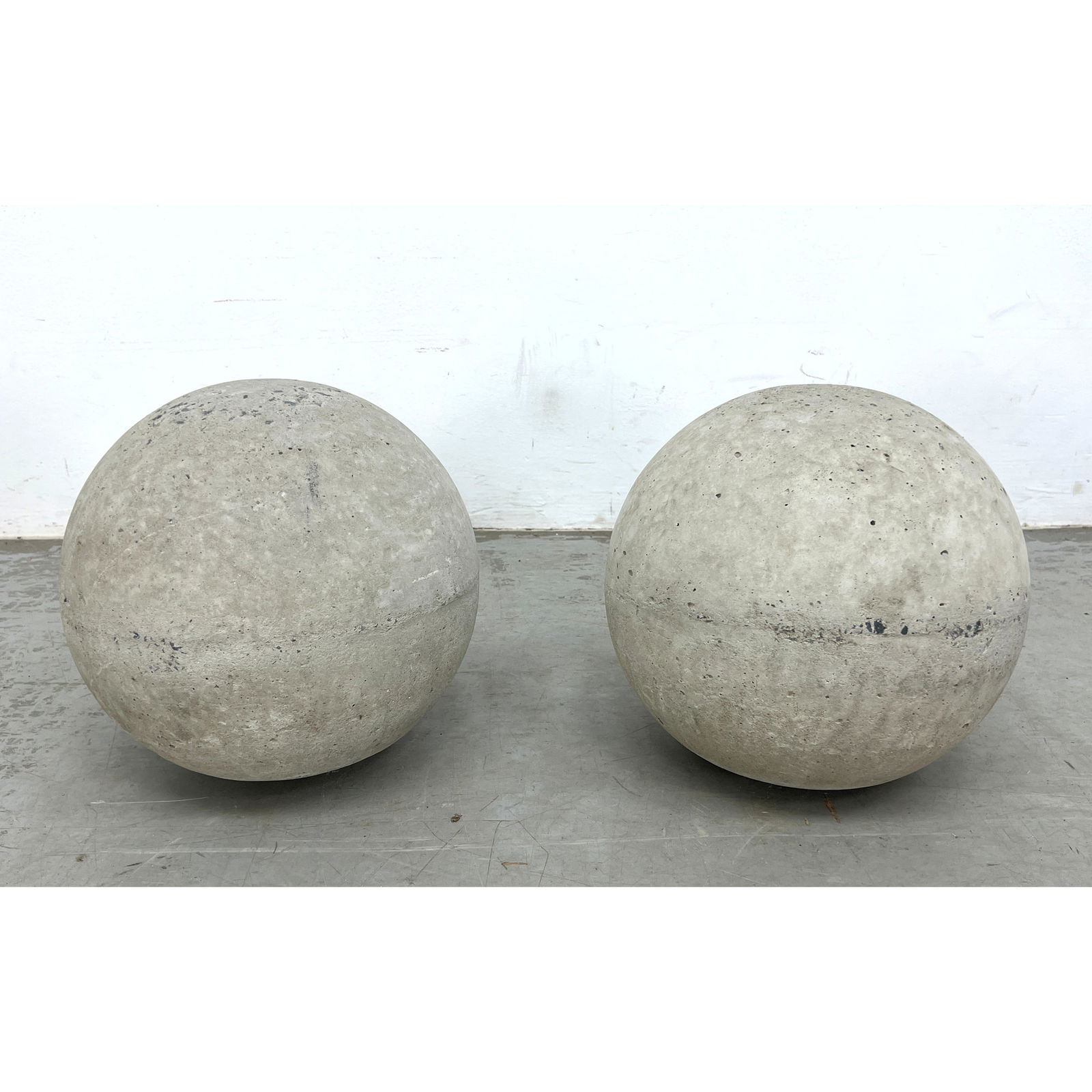 Pair 11.5 inch Cement garden balls. Solid Spheres. Slight flat spot to prevent rolling. (1 of 10)