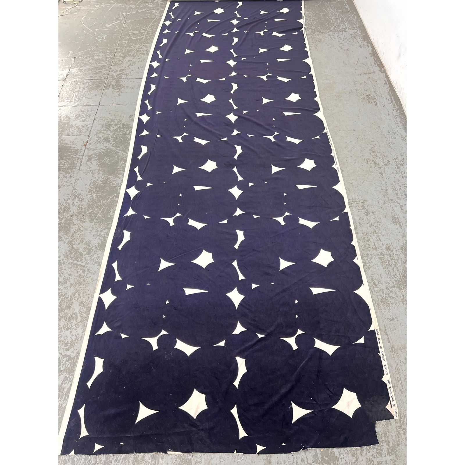 Bolt of Knoll International Mid Century Mod Fabric, Collage designed by Wolf Bauer: Bolt of Knoll International Mid Century Mod Fabric, Collage designed by Wolf Bauer Dimensions: Height: 48.5 inches, Width: inches. --- - We offer curbside delivery for most items to NYC, Manhattan, Cl