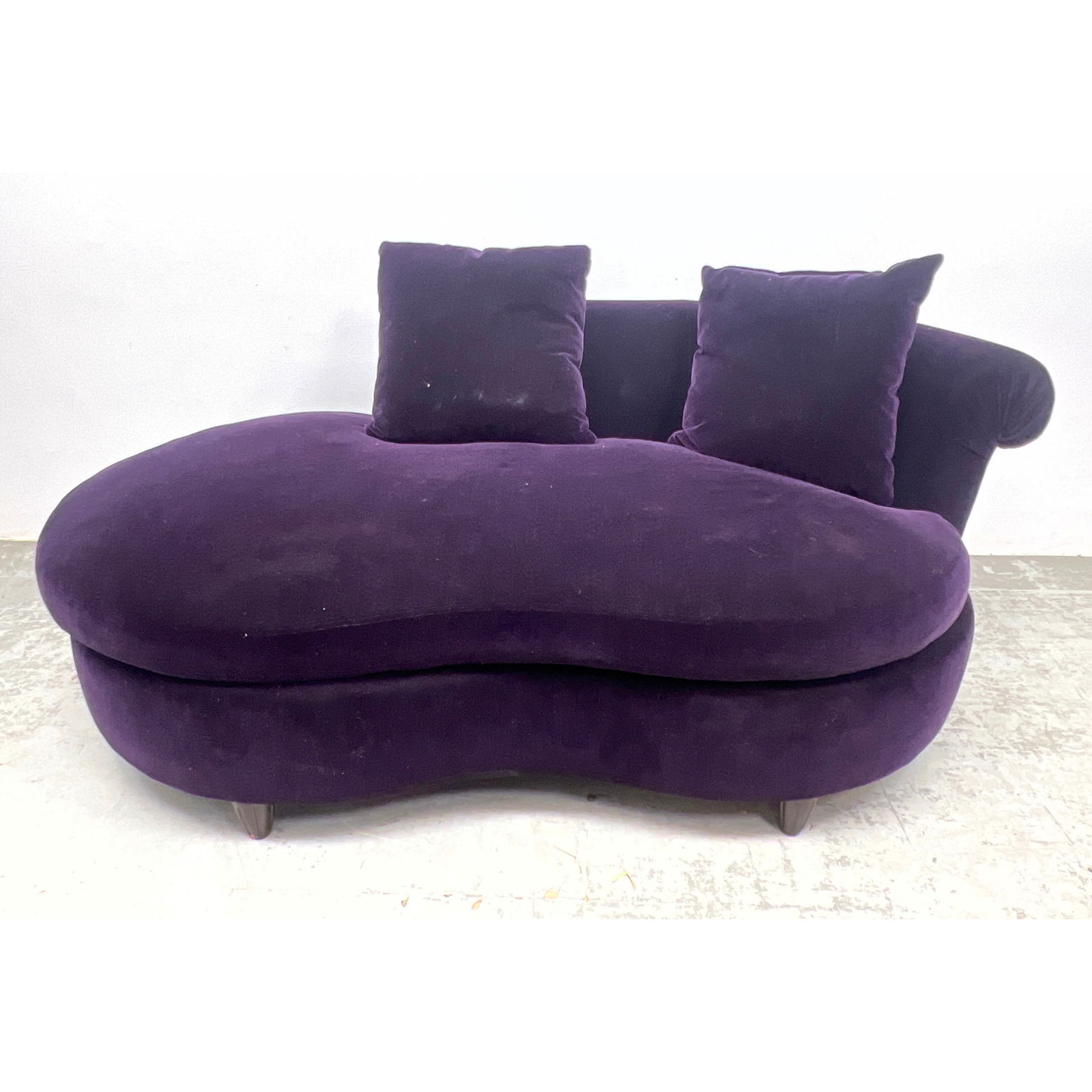 Vladimir Kagan style serpentine chaise lounge, upholstered in a deep purple velvet (1 of 10)