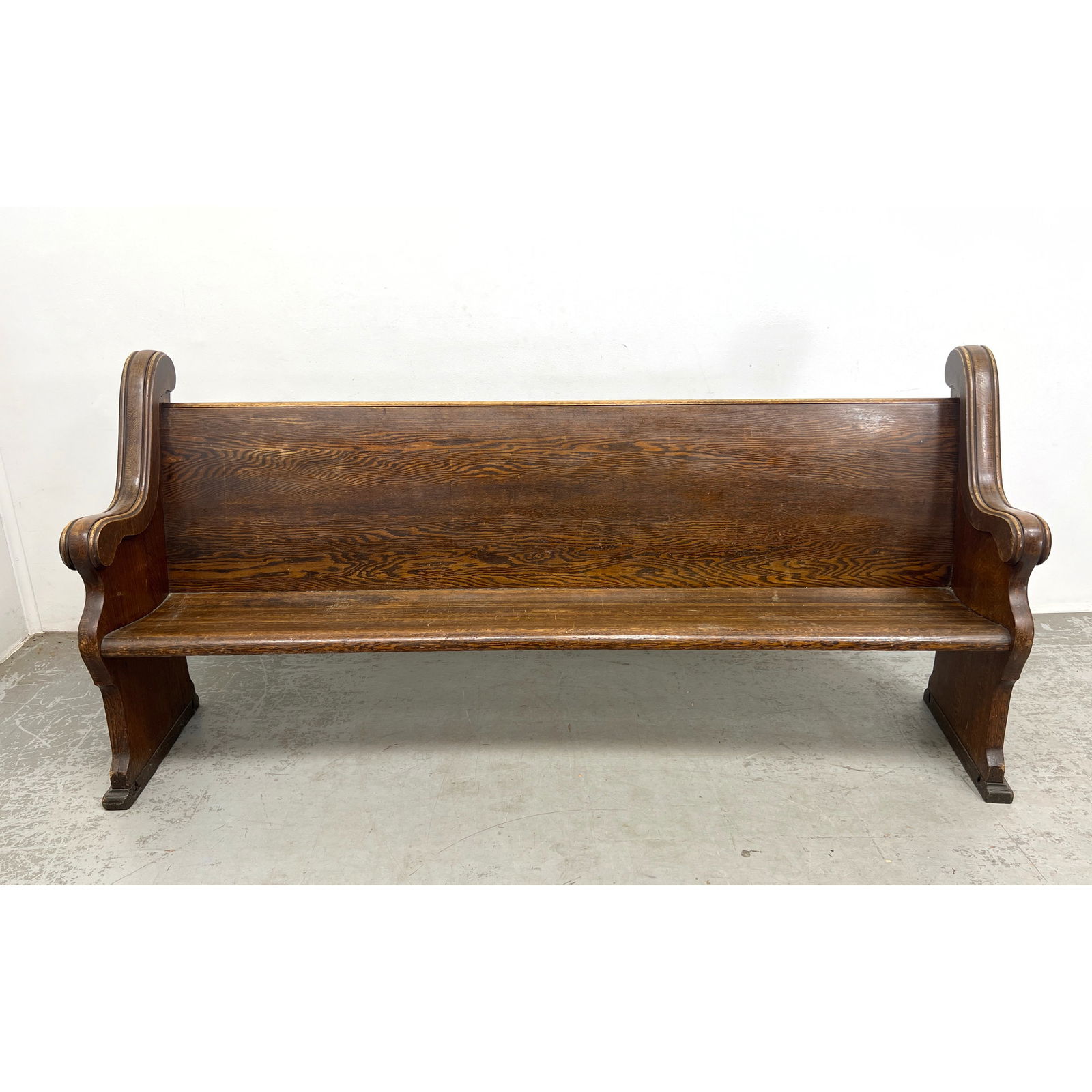 Antique Oak Church Pew Bench Seat. Solid Sides with Carved Gothic Arch detail. (1 of 12)
