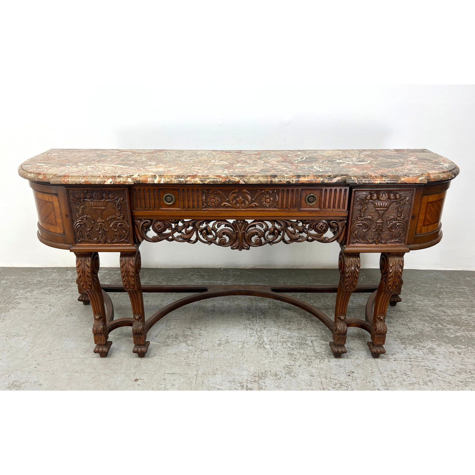 Antique Marble Top Hall Console Table. Antique. Highly Carved Apron and Knees. 3 Drawers. (1 of 20)