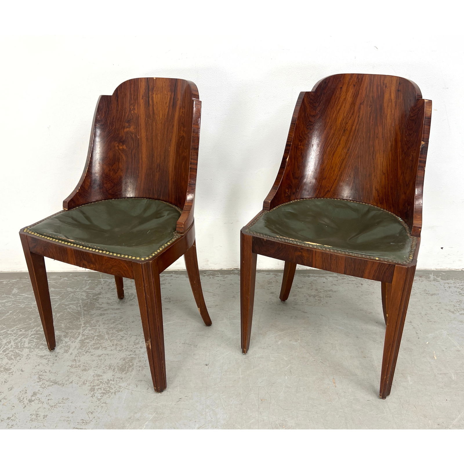 Pair of French Art Deco side chairs.: Pair of French Art Deco side chairs. Dimensions: Height: 33.5 inches, Width: 19.5 inches, Depth: 20.5 inches. - Seat Height: 18 inches --- - We offer curbside delivery for most items to NYC, Manhattan