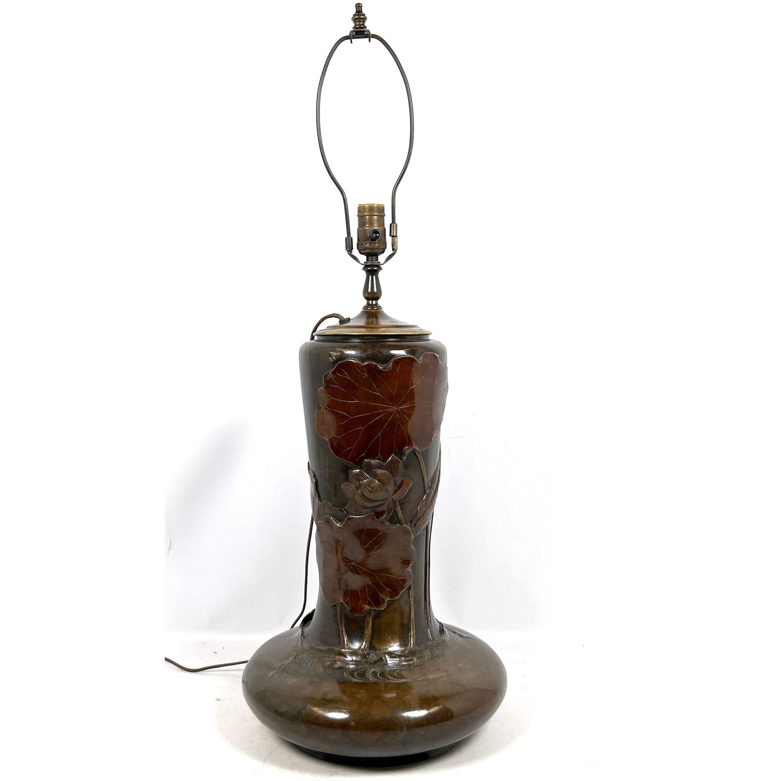 Chinese Bronze Vase Mounted as Table Lamp. Lotus leaf. Art Nouveau Style. (1 of 14)