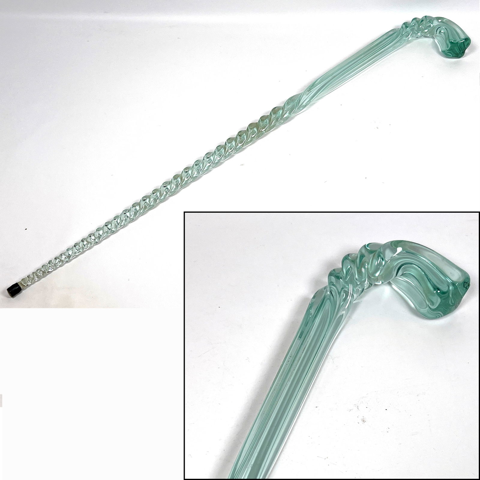19th Century Victorian hand-blown glass whimsy cane, crafted entirely from transparent, light greeni (1 of 8)