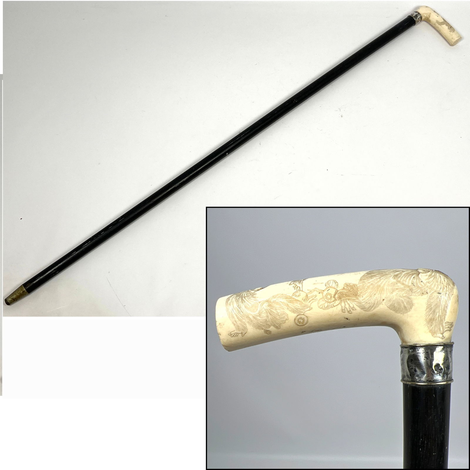 Antique Asian Carved Handle Stick Cane. Carved with Monkeys. Possibly Japanese. (1 of 8)