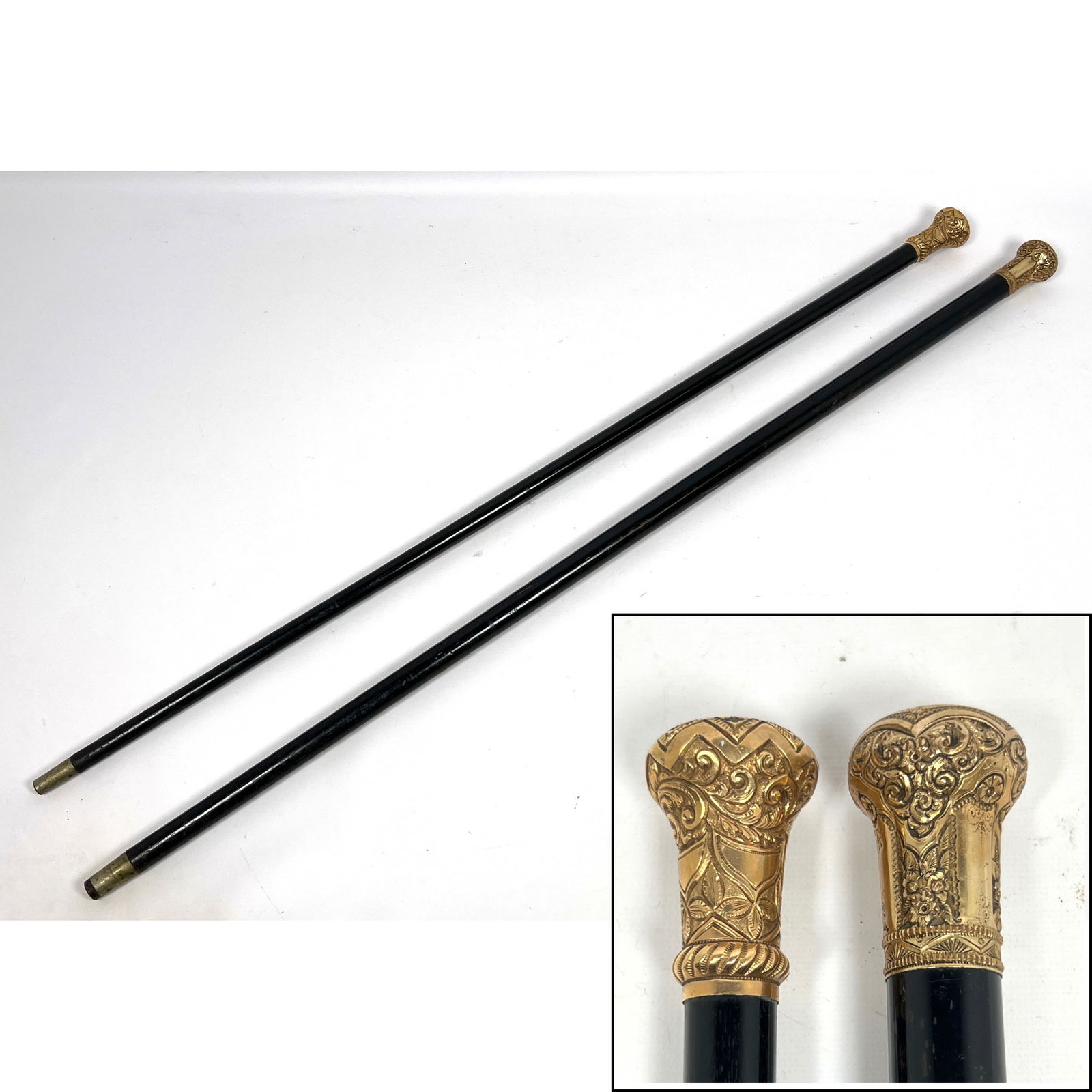 Pair of Victorian gold filled walking sticks canes. Presentation engraved.  1 engraved PRESENTED To (1 of 15)
