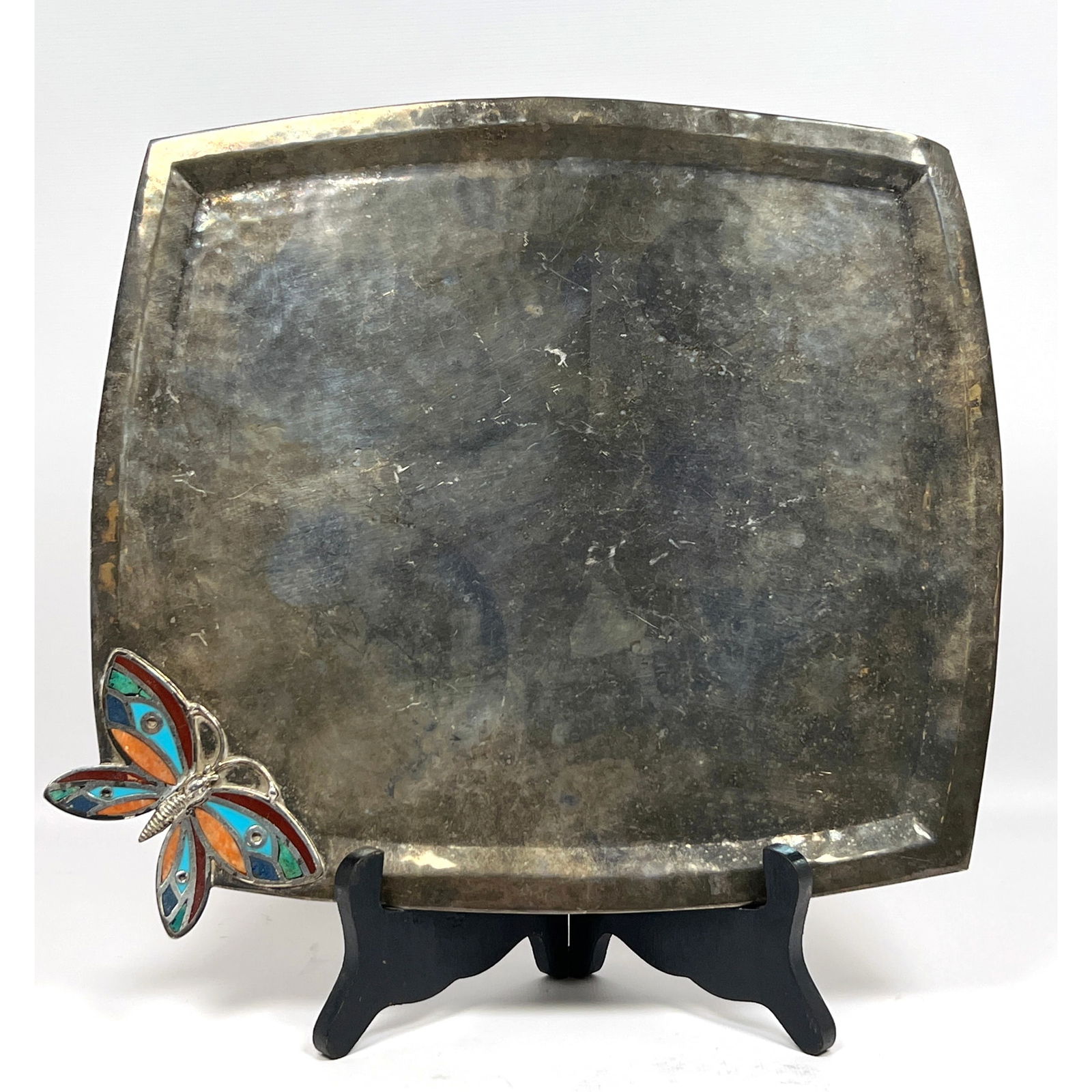 EMILIA CASTILLO Silverplate Butterfly Tray. Figural Butterfly with Assorted Stone Inlays. Mexican. M (1 of 9)