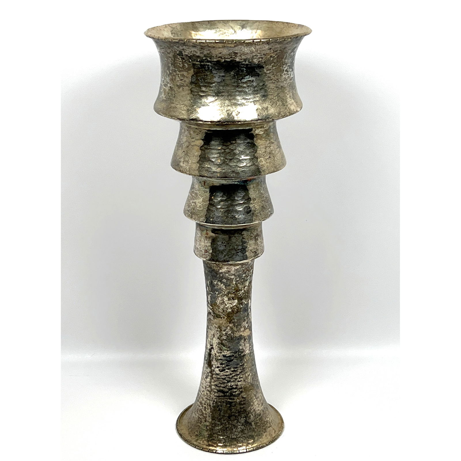 EMILIA CASTILLO Silver Plate Stepped Design 19" Vase. Mexican.  Hammered Texture Form. Emilia Castil (1 of 12)