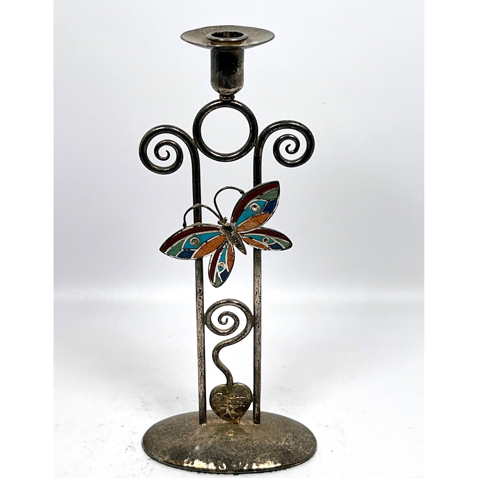 EMILIA CASTILLO Silver Plate Butterfly Candle Stick. Mexican. Visually appealing Candle stick has in (1 of 11)
