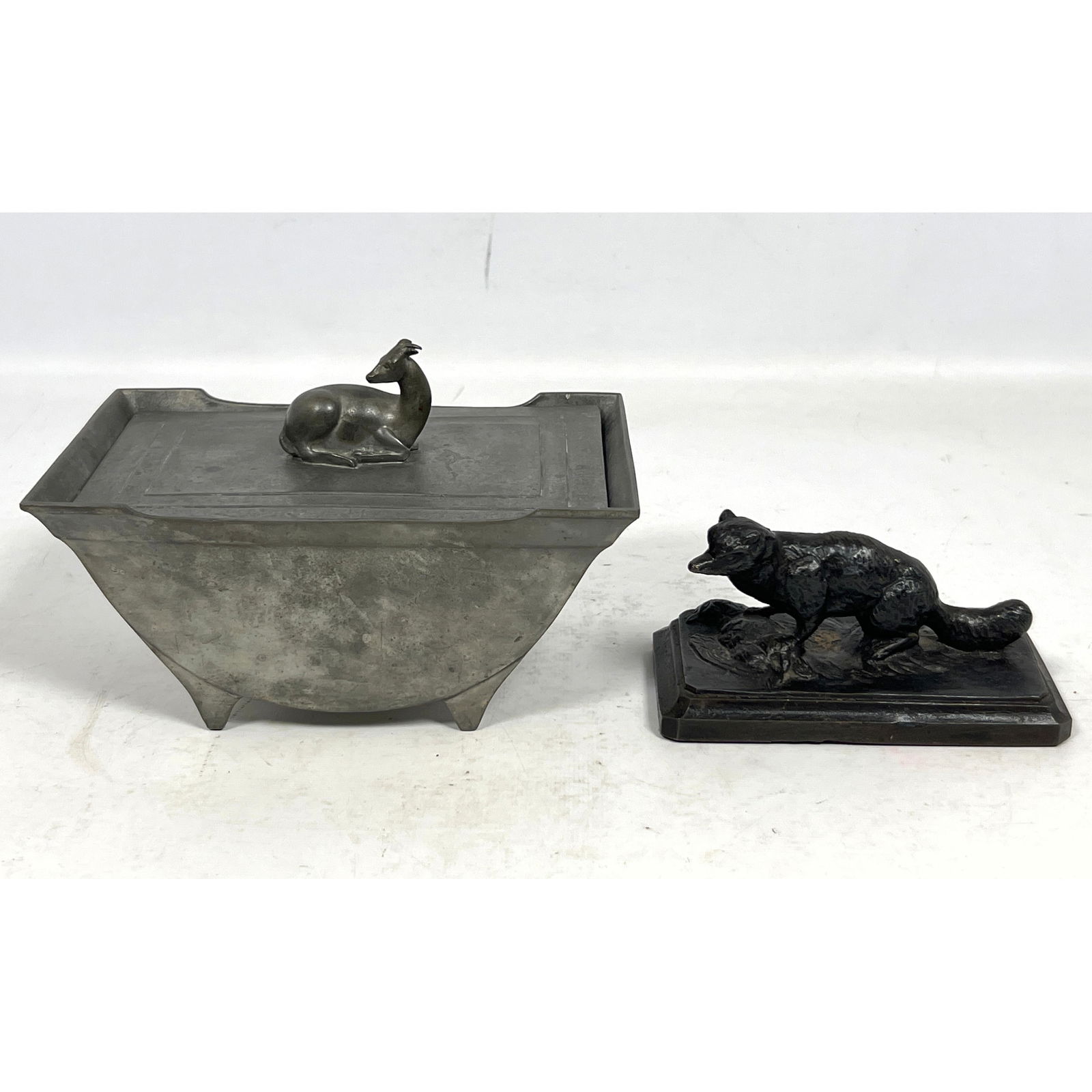 2pcs Metalware Objects.  Vintage Denmark Just Anderson Art Deco Pewter Box, Recumbent Deer Motif, Ea (1 of 13)
