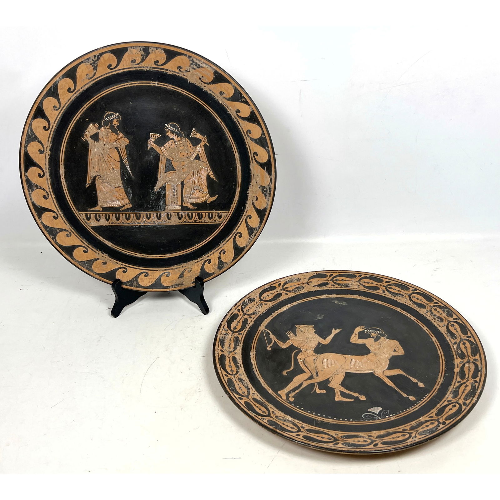 Pair of decorative ceramic platters, retailed by Bloomingdales Home Studio, Etruscan Style. (1 of 12)