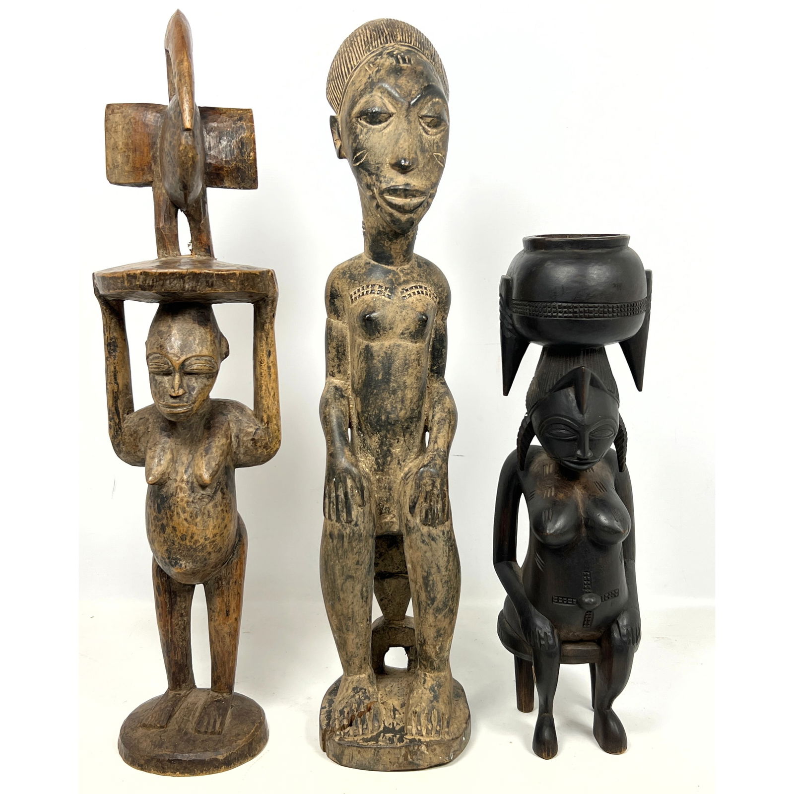 3pcs Carved African Sculptures Figures. (1 of 20)