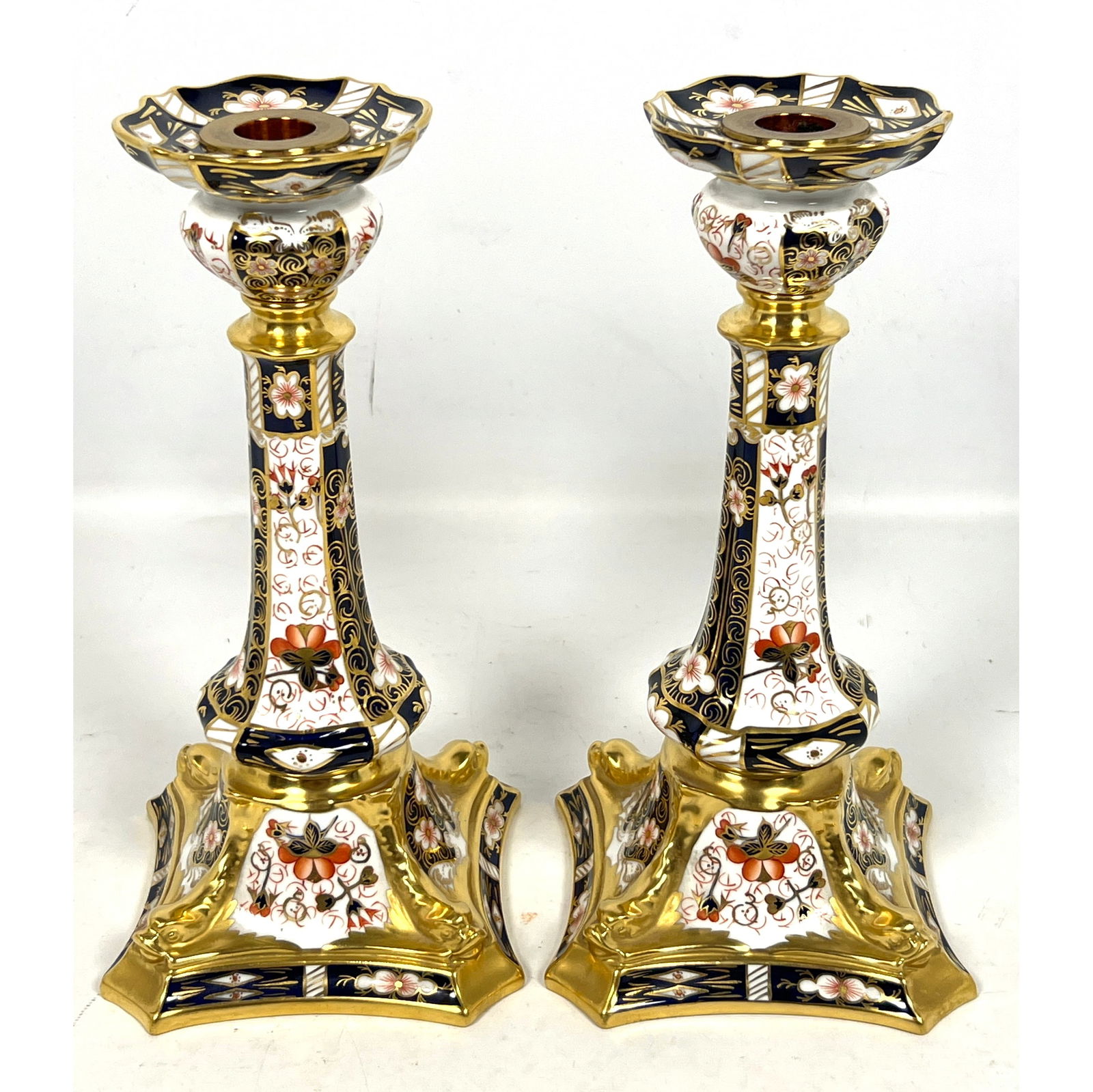 Pair Royal Crown Derby Tall Table Candlesticks. 2451. Bone China.: Pair Royal Crown Derby Tall Table Candlesticks. 2451. Bone China. Dimensions: Height: 10.5 inches, Width: 5 inches, Depth: 5 inches. --- US Packing and Shipping charge: In house shipping available. Wi