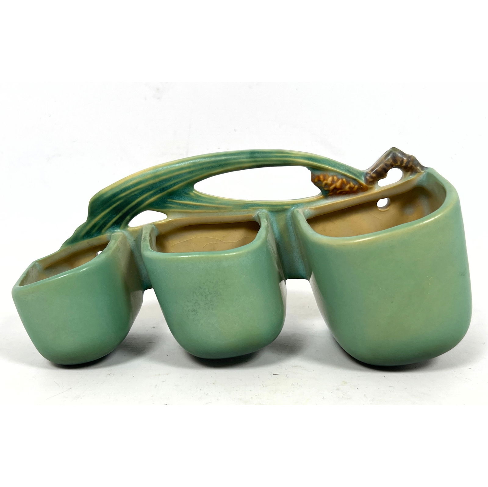 Roseville Green Pinecone  3 Section Wall Pocket. American Art Pottery (1 of 8)