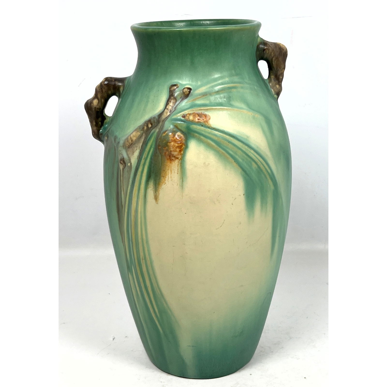 Roseville Green Pinecone  Tall Handled Vase.  Floor Vase. American Art Pottery (1 of 9)
