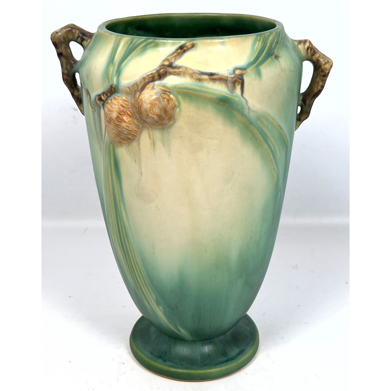 Roseville Green Pinecone  Large Handled Vase. American Art Pottery (1 of 7)