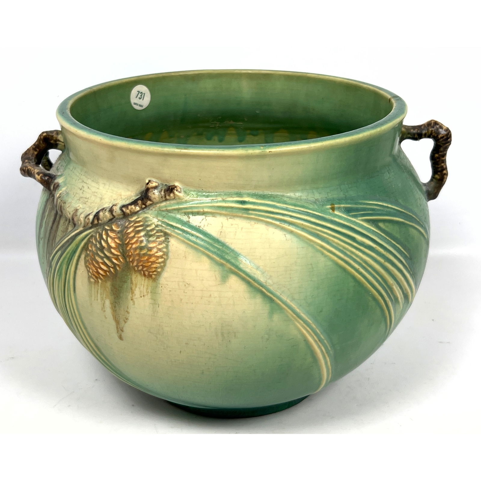 Roseville Green Pinecone  Jardiniere planter with handles. American Art Pottery (1 of 10)