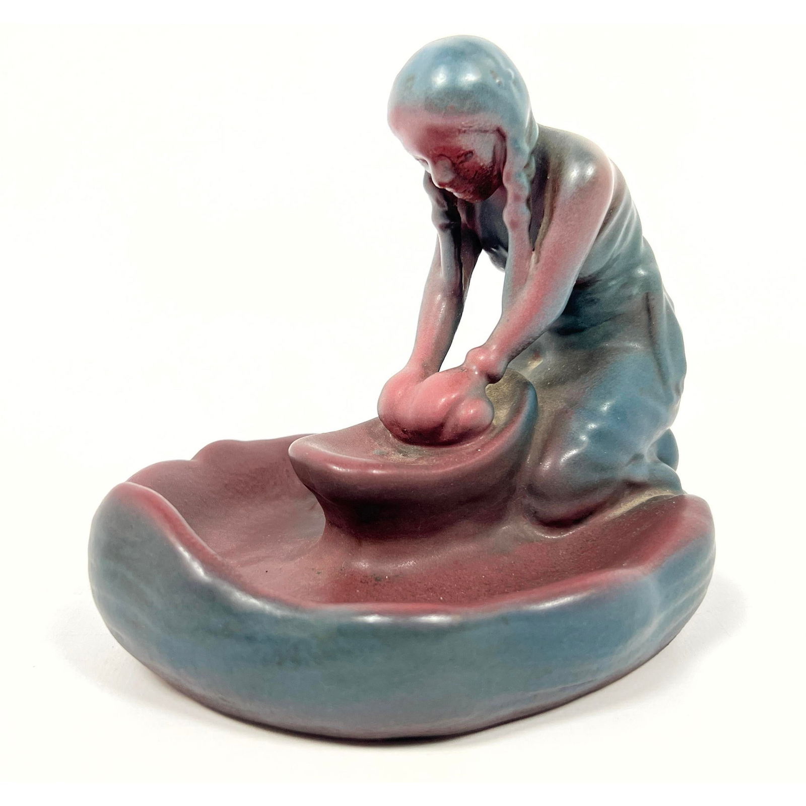 VAN BRIGGLE Figural Pottery Sculpture. Hopi Corn Maiden. Indian Woman Grinding Corn. Signed. (1 of 10)