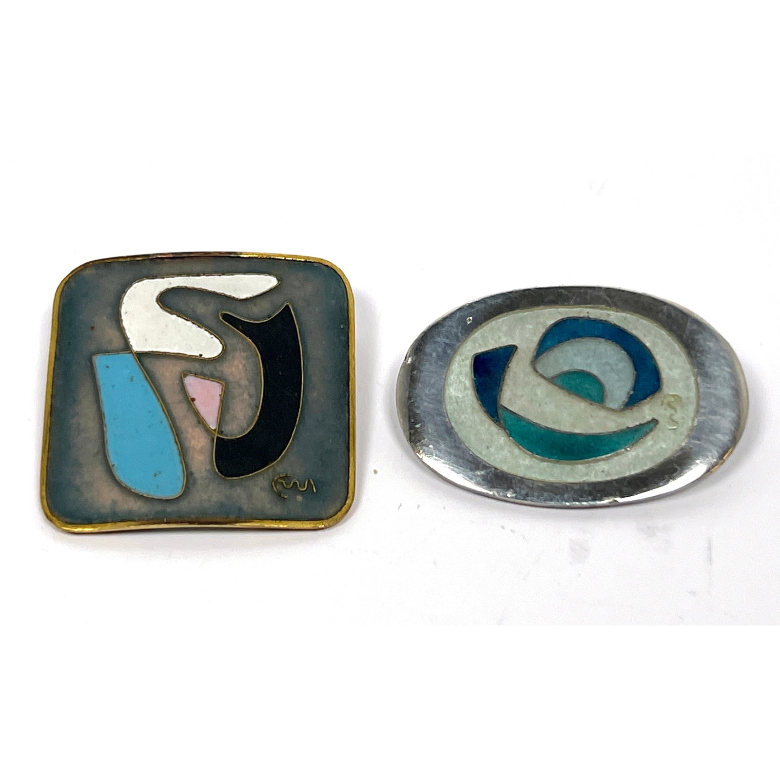 2pcs Enameled Modernist Pins. Signed. (1 of 6)