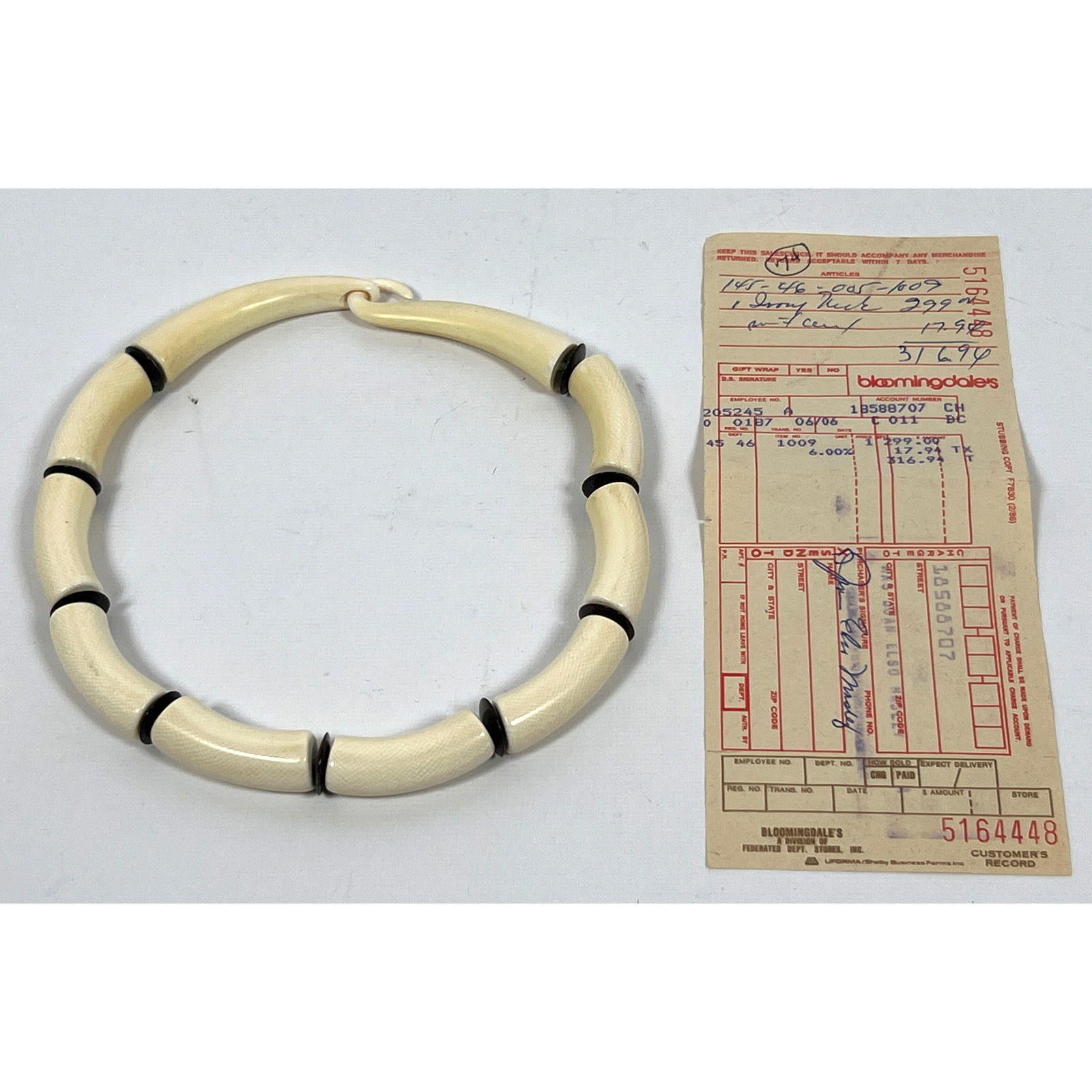 CATHERINE NOLL Creamy Material Beaded Neck Collar. Vintage Long curved Beads interspersed with black (1 of 7)
