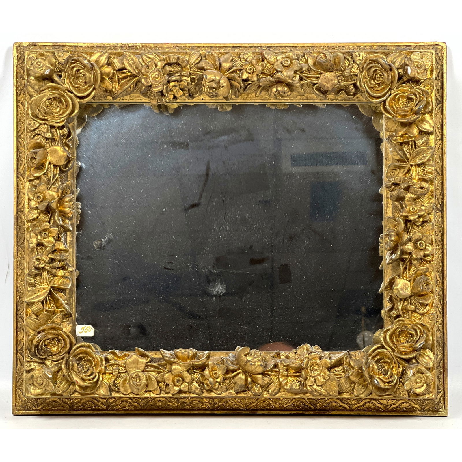 Small Gilt Decorated Wall Mirror.  Floral Frame. (1 of 9)