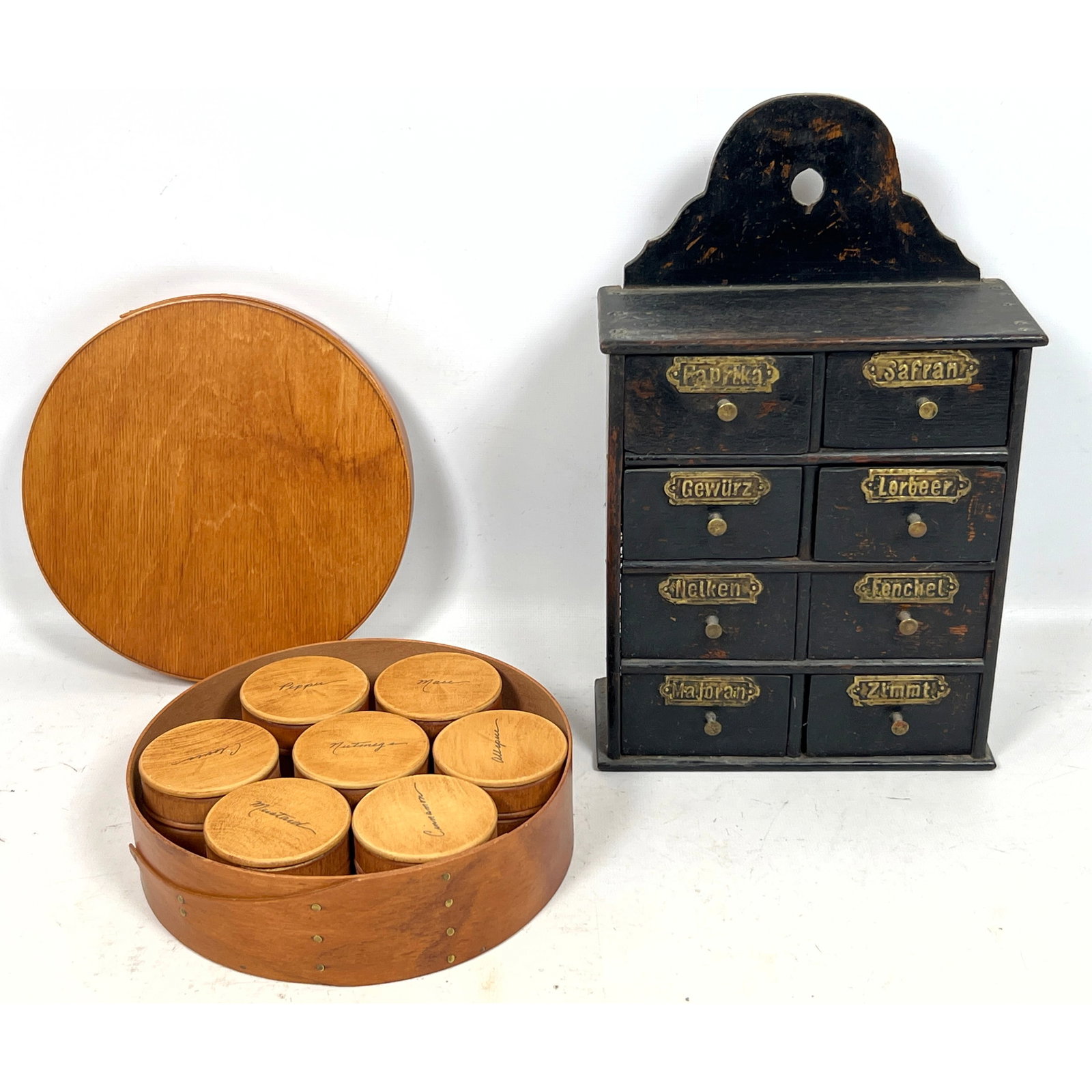 2pc Spice Cabinet Storage. 1) Wall Hanging Dark Wood Cabinet with 8 Labeled Drawers to hold Spices. (1 of 17)