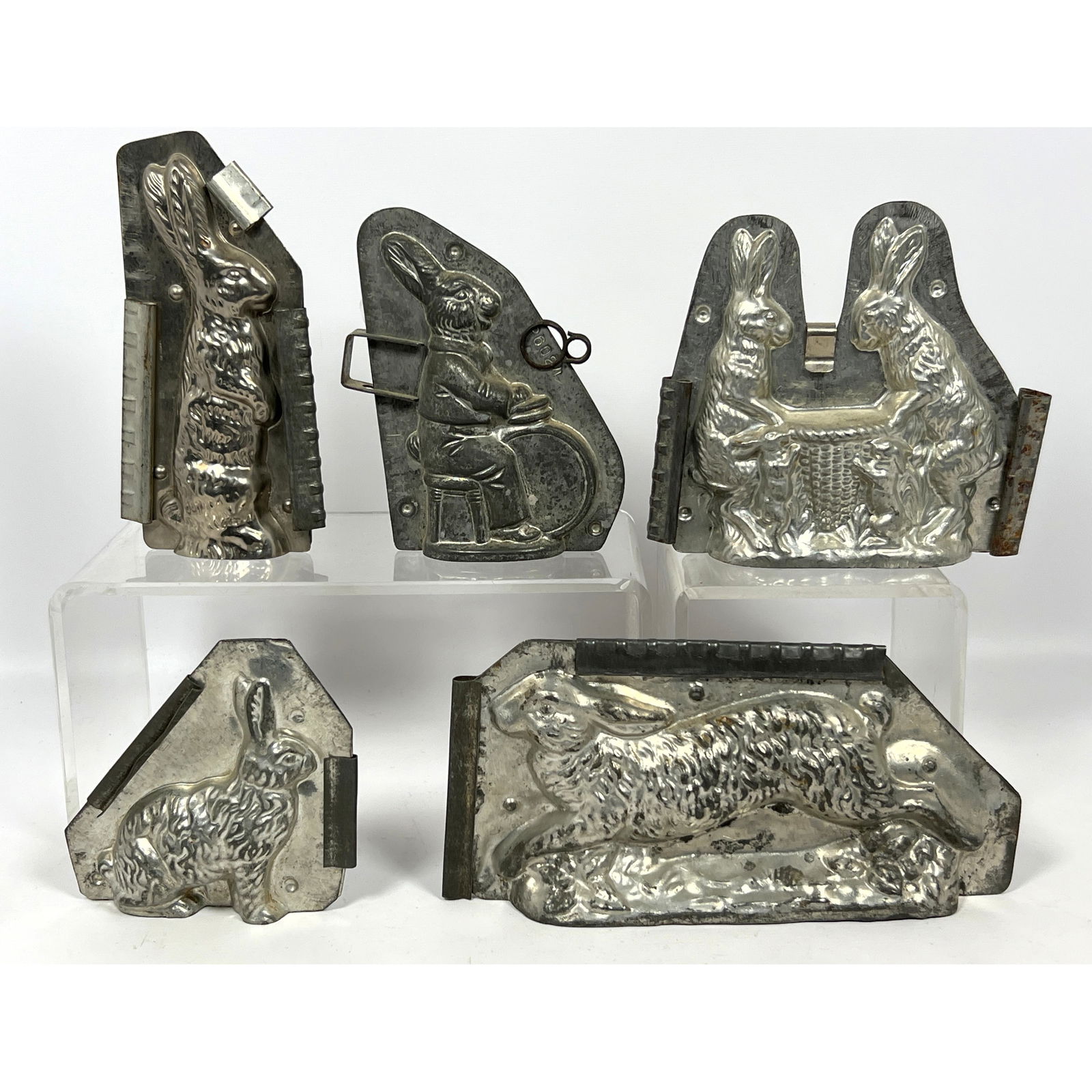 5pc Vintage Rabbit Chocolate Confectionary Molds. Assorted Bunny Poses: Standing, Running, Sitting, (1 of 18)