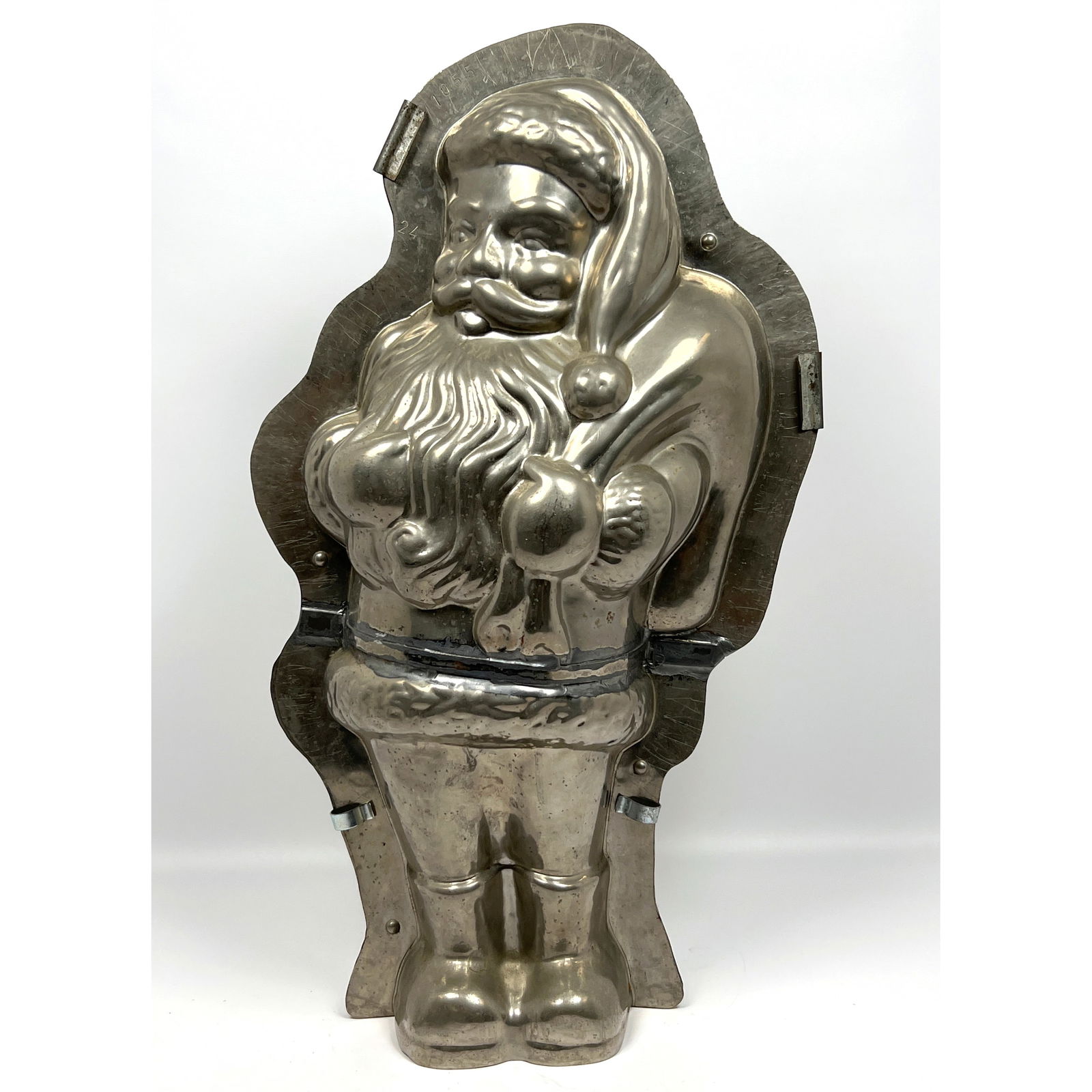 Vintage Figural Santa Claus Chocolate Mold. Santa Holds Goodie Bag. Christmas. Two Parts with Clips. (1 of 11)