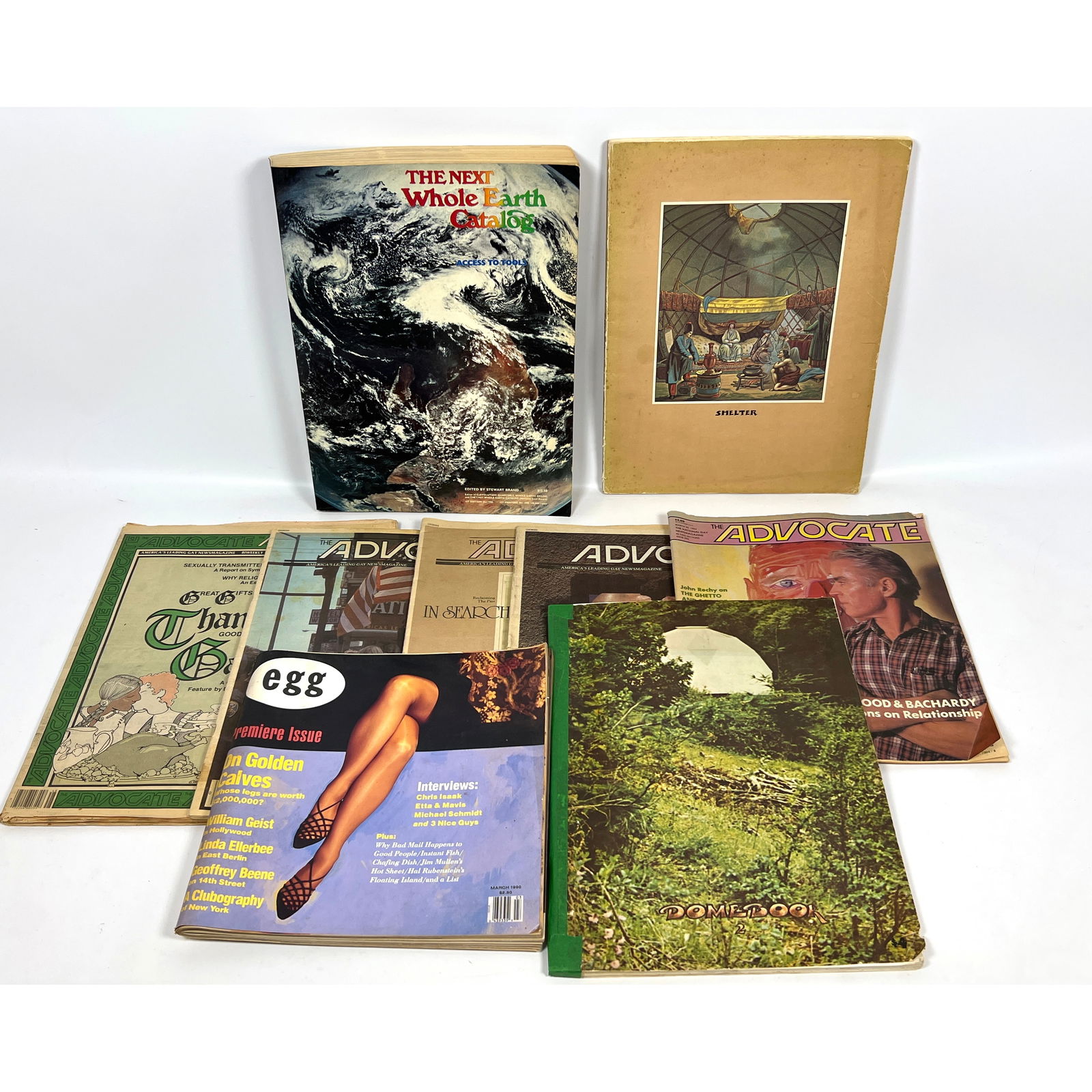 Ephemera Magazines. Advocate, Egg, Shelter, Whole Earth, (1 of 15)