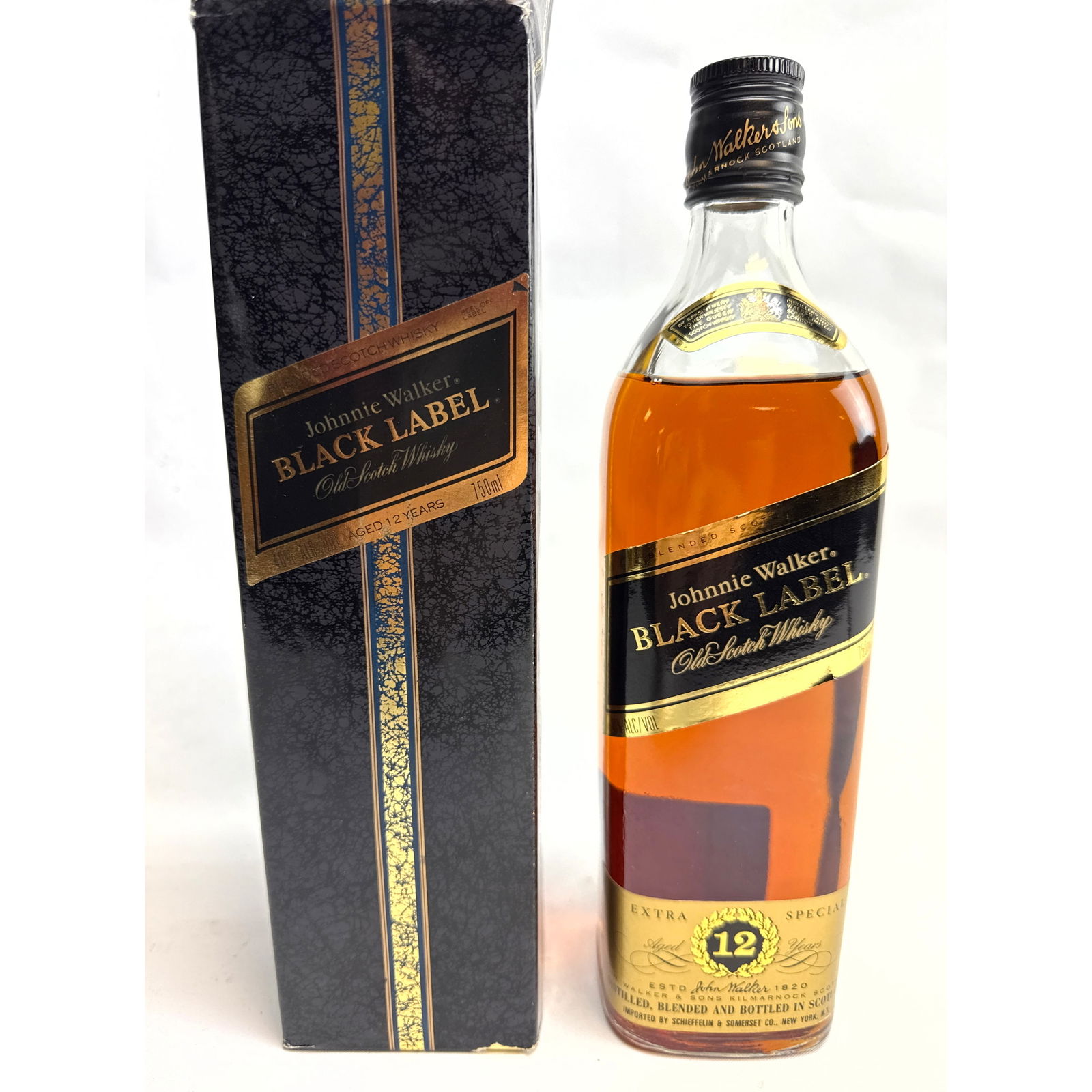 John Walker Black Label Scotch whiskey. Very Special Aged 12 Years.: John Walker Black Label Scotch whiskey. Very Special Aged 12 Years. Dimensions: Height: 10.5 inches, Width: 3 inches, Depth: 3 inches. --- - We offer curbside delivery for most items to NYC, Manhattan