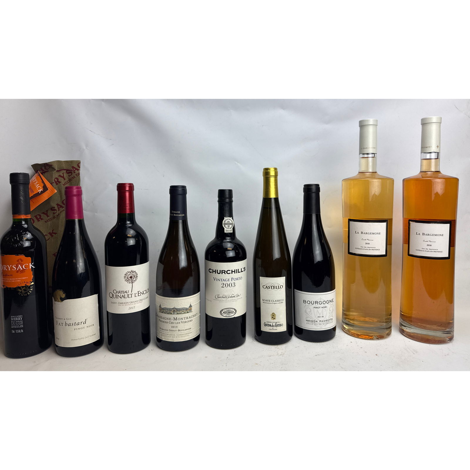 9pcs bottles containing assorted alcoholic beverages, comprising various wines, one vintage port, an (1 of 8)
