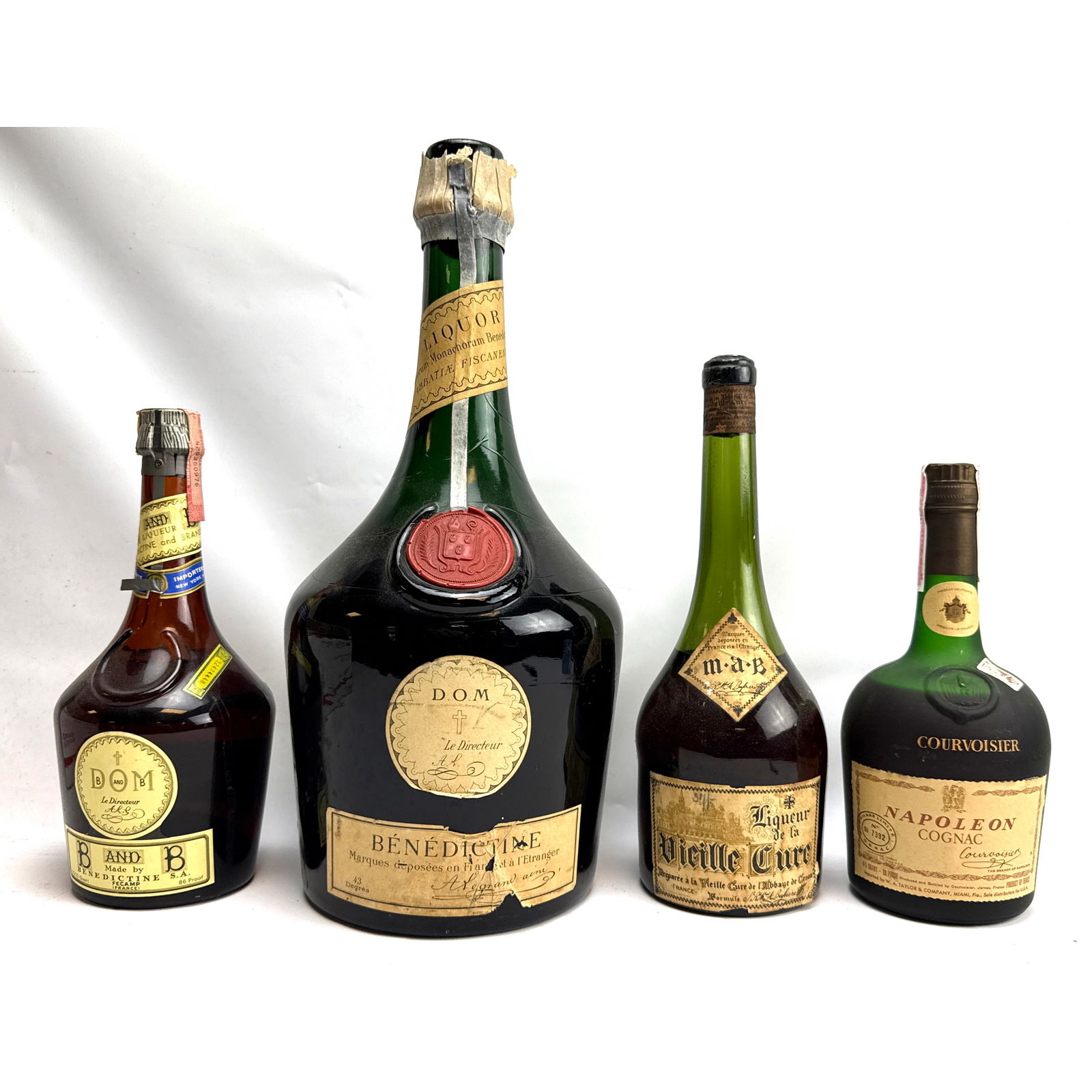 4 Bottles. D.O.M. Benedictine, Vieille Cure, Napoleon Cognac. (1 of 20)