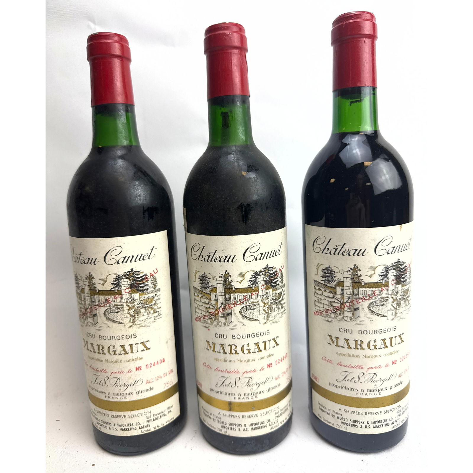 3 bottles of Chateau Canuet 1981 Margaux Cru Bourgeois.: 3 bottles of Chateau Canuet 1981 Margaux Cru Bourgeois. Dimensions: Height: 12 inches, Width: 3 inches, Depth: 3 inches. --- - We offer curbside delivery for most items to NYC, Manhattan, Close Brookl