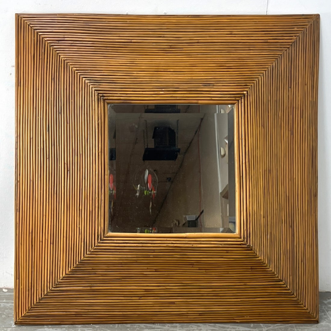 Square Split reed bamboo wall mirrorwide angled frame. Deep. (1 of 8)
