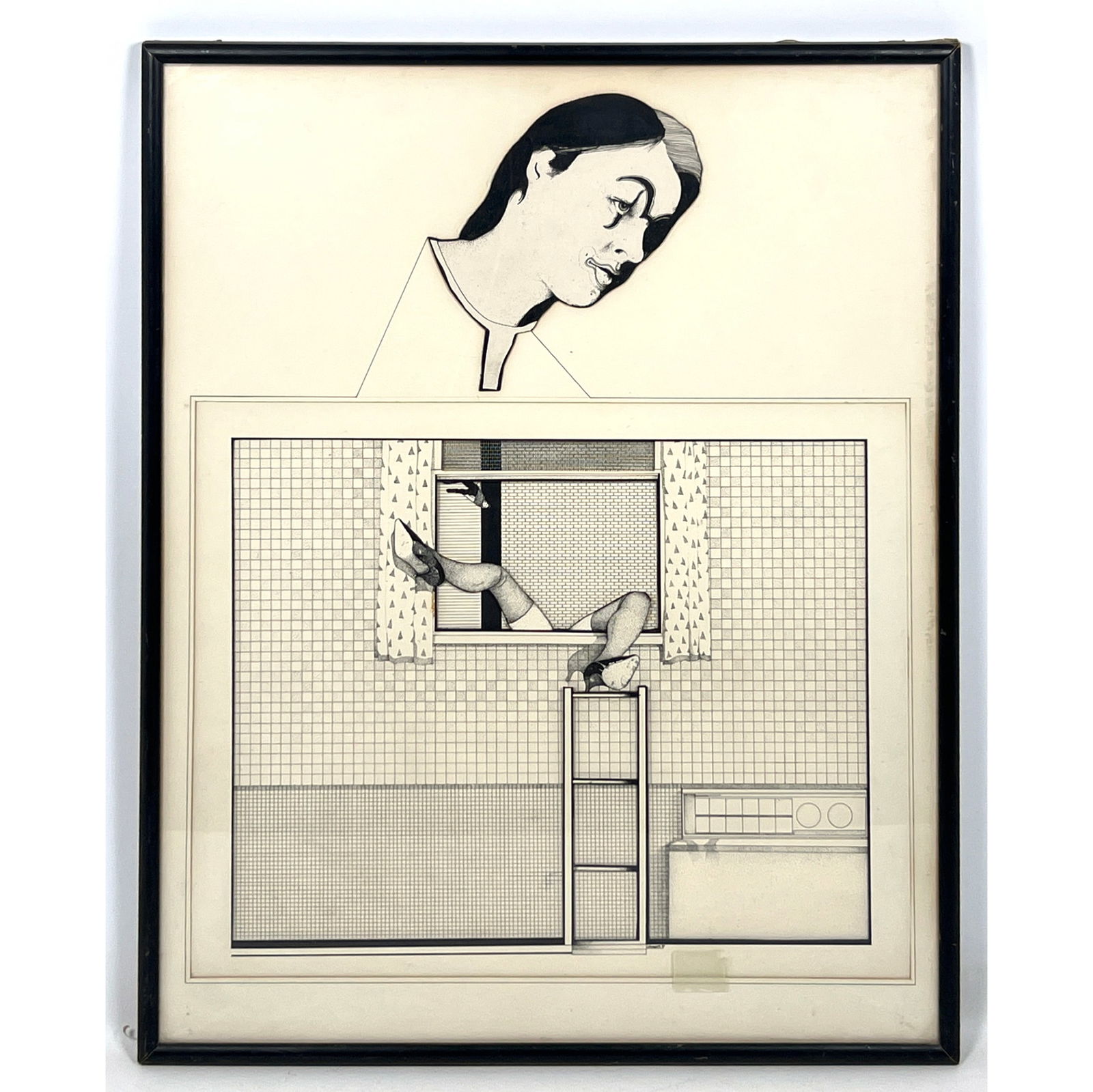 CARL H. JOHANSEN ink on paper Through the Window, artist exhibited at MoMA. Dimensional cut outs. (1 of 9)