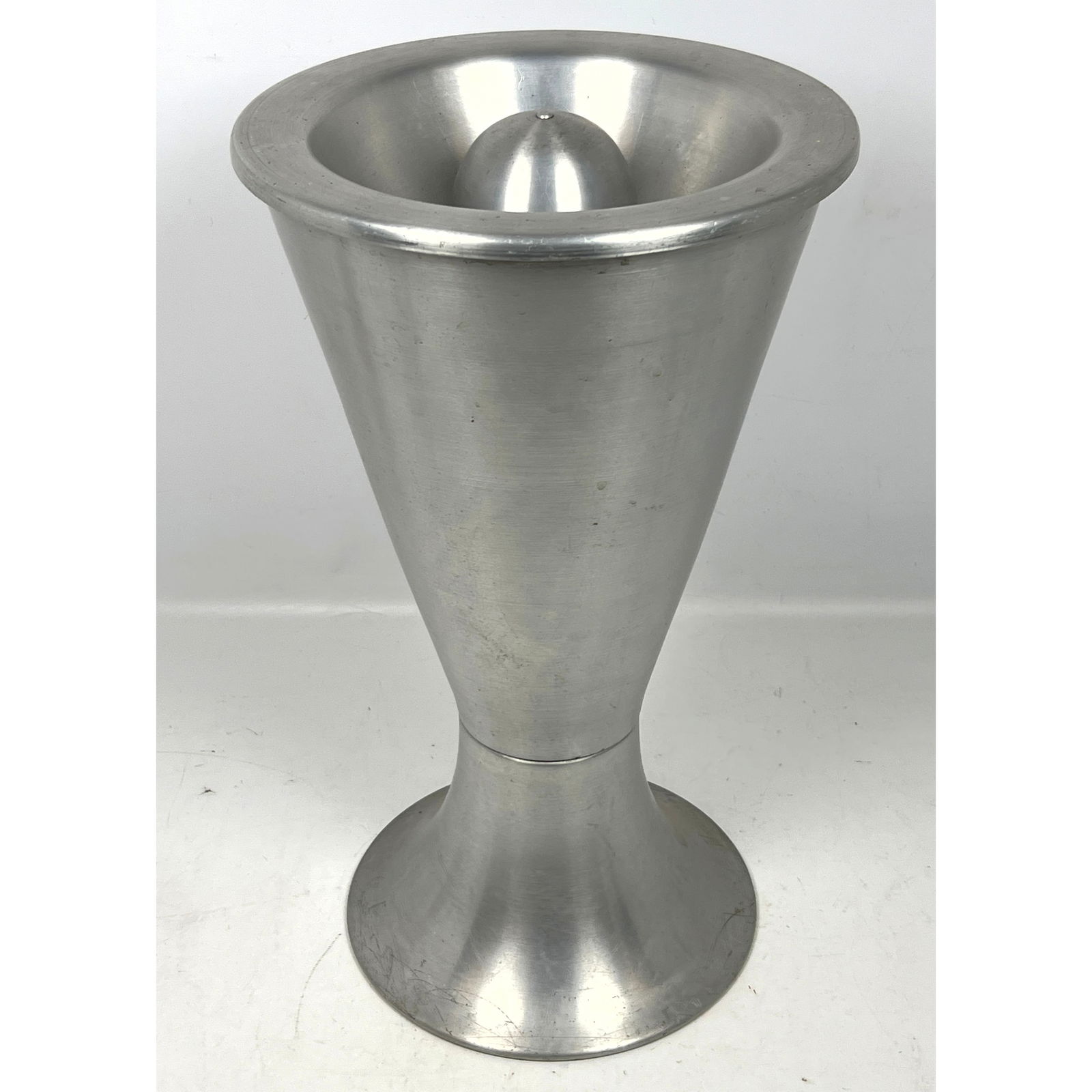 Moderne Machine Age Brushed Aluminum Smoking Stand. Conical form Ashtray. Art Deco era. (1 of 9)