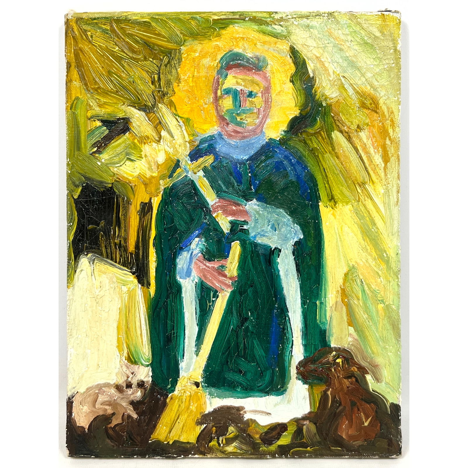 Original Hunt Slonem 1983 Small Painting on Canvas. St. Martin De Porres (1 of 9)