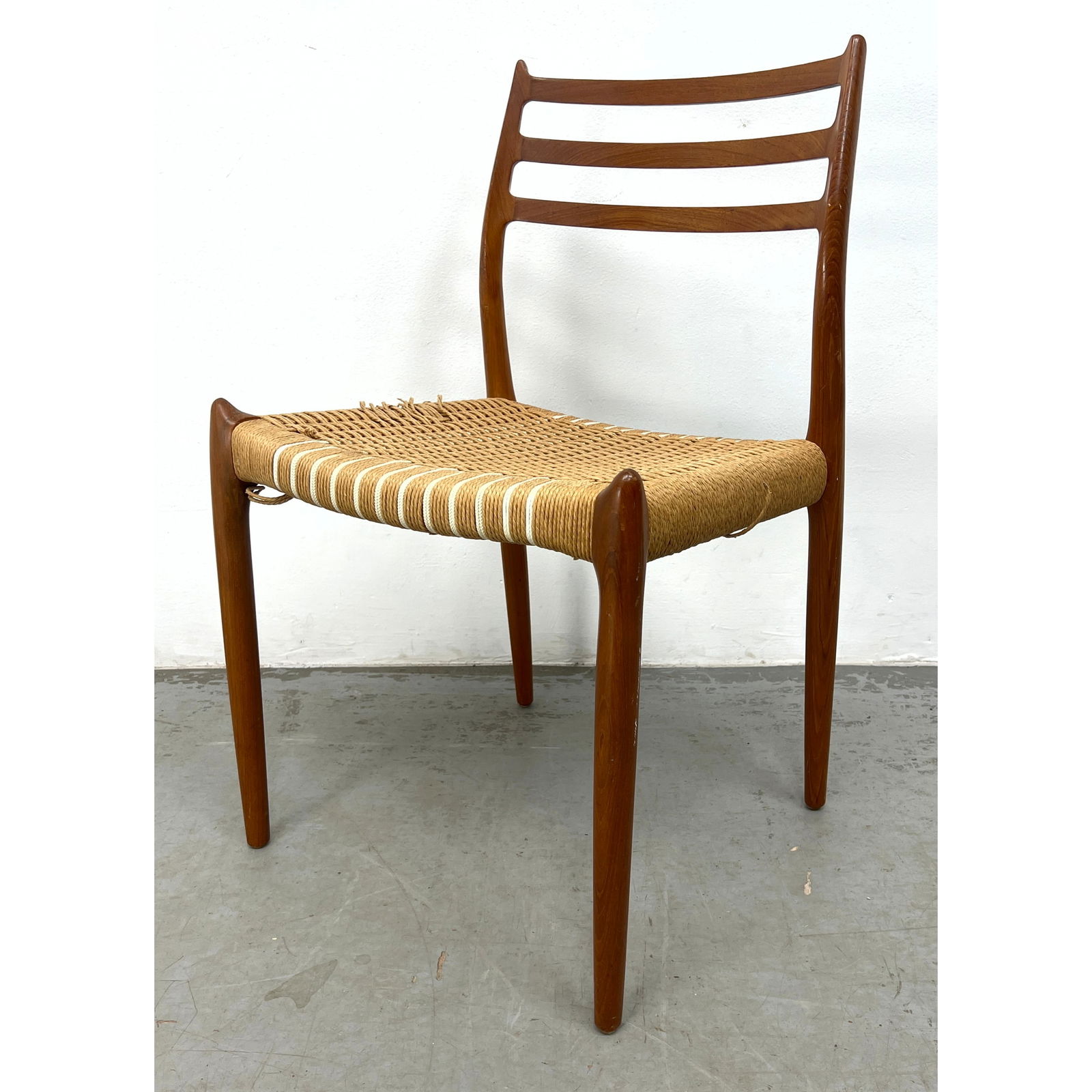 NIELS OTTO MOLLER Teak Dining Side Chair. Danish Modern Form has three curved back rest slats. Woven (1 of 11)