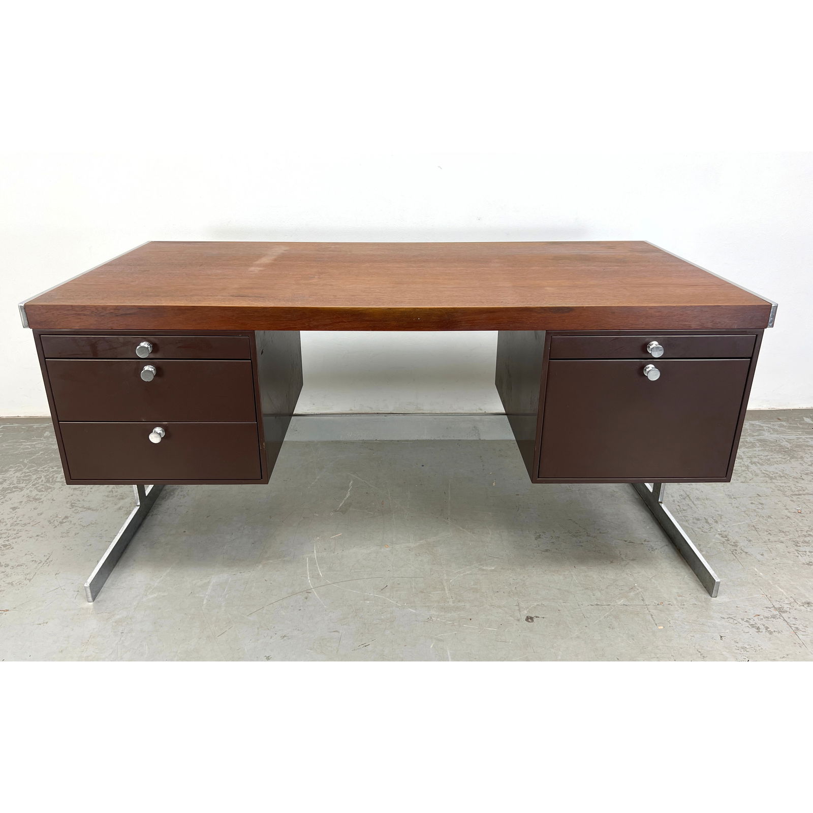 Mid Century Modern Hugh Acton Style Executive Desk. Thick top on Metal Drawers Supported with Steel (1 of 10)
