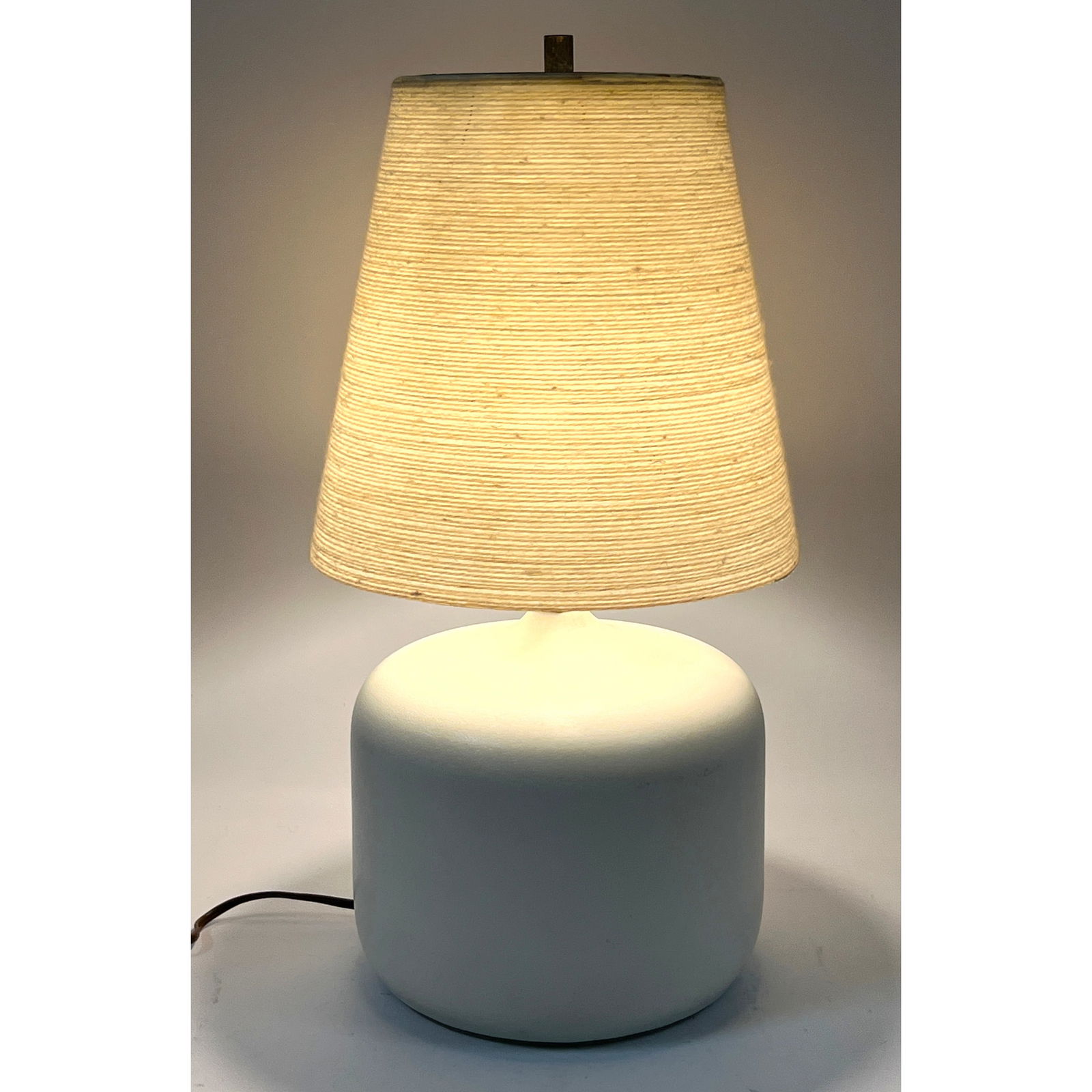 Danish Modern Denmark Bostlund Lotte Glazed Ceramic Table Lamp with Original String Shade. Uncommon (1 of 10)