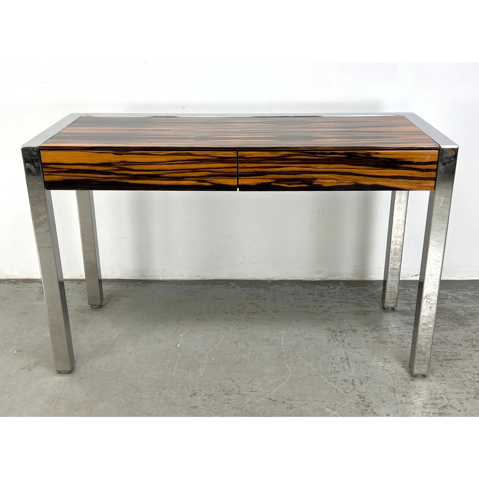 PACE Mid Century Modern Ebony Macassar Desk Console Table. Strong Square Chromed Metal Legs and Fram (1 of 9)