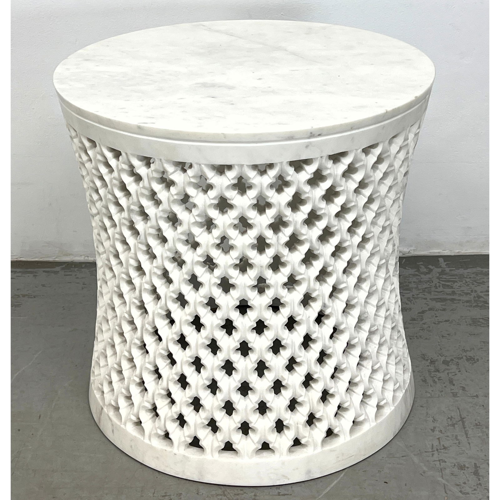 Jour Jali Arabesque Round Occasional Table. White marble. Possibly Paul Mathieu for Stephanie Odegar (1 of 8)