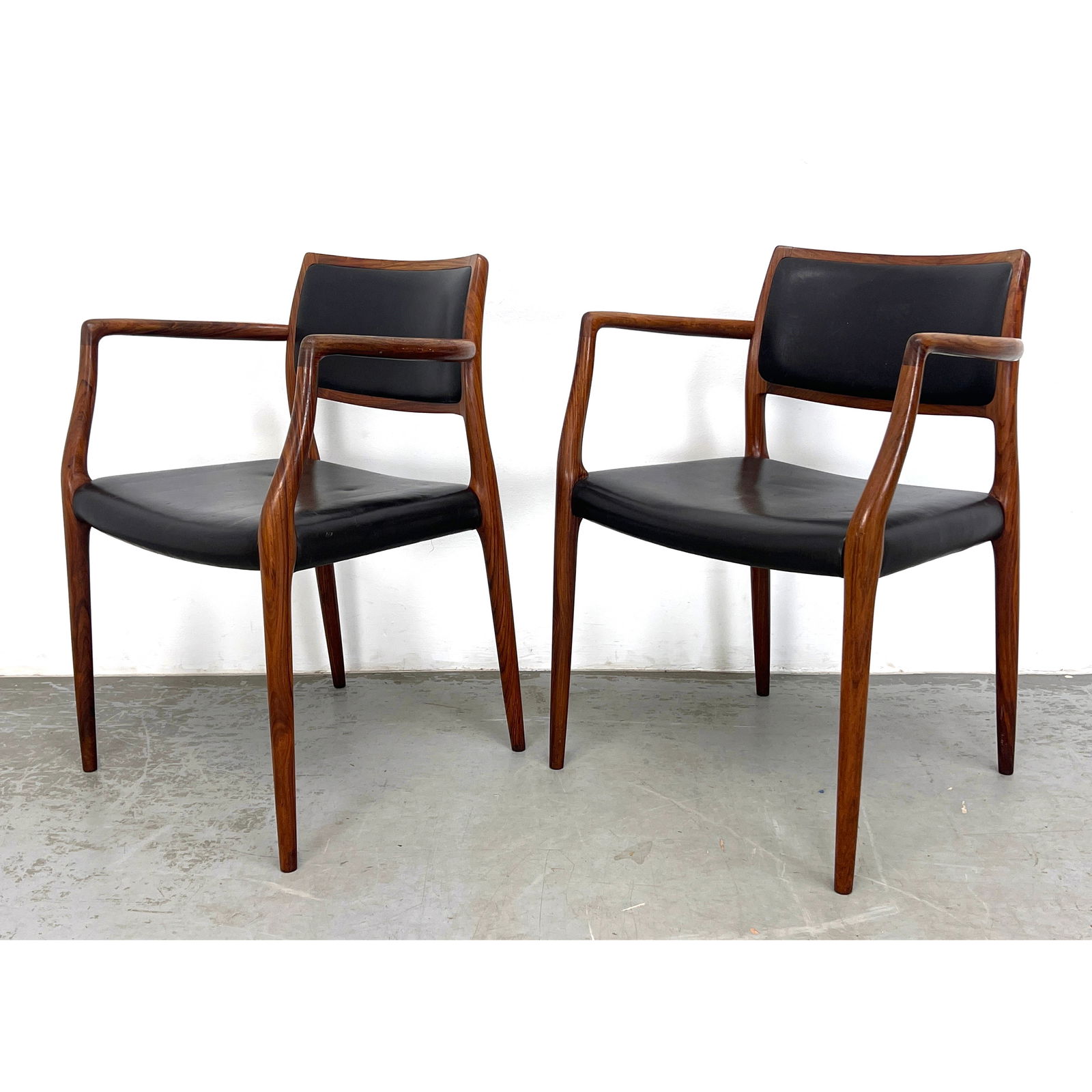 Pair Rosewood and Leather Niels Moller Danish Modern Dining Arm Chairs Denmark (1 of 13)